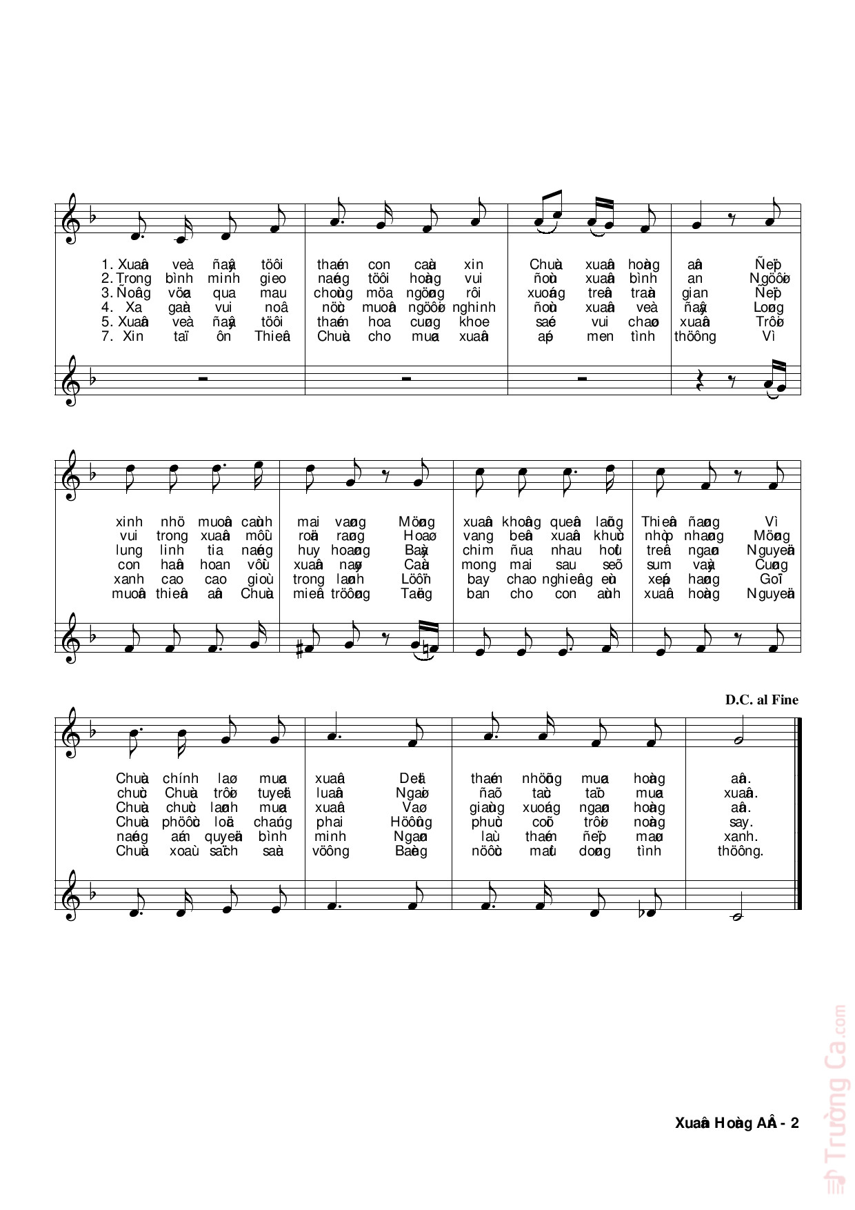 Page 2 of Sheet music PDF Xuân hồng ân - Trầm Thiên Thu