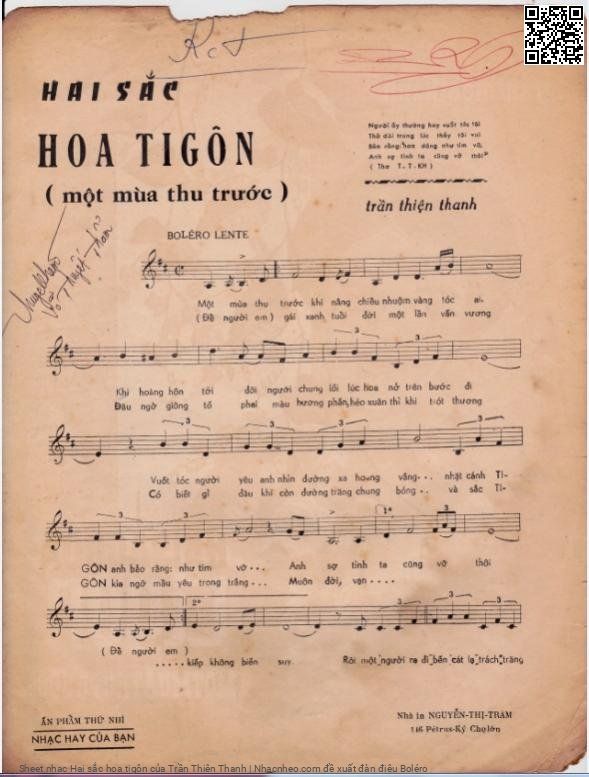 Page 2 of Sheet music PDF Hai sắc hoa tigôn - Trần Thiện Thanh