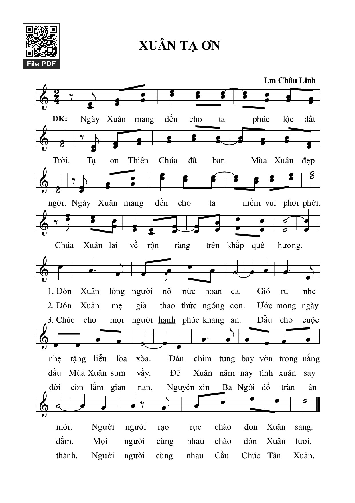 Page 1 of Sheet music PDF Xuân tạ ơn - Châu Linh