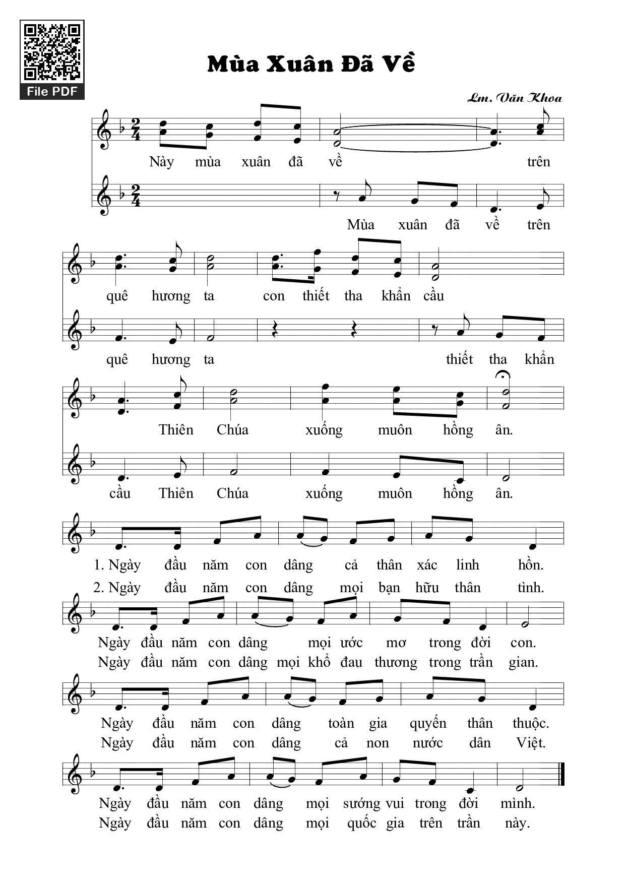 Sheet PDF of Mùa Xuân Đã Về