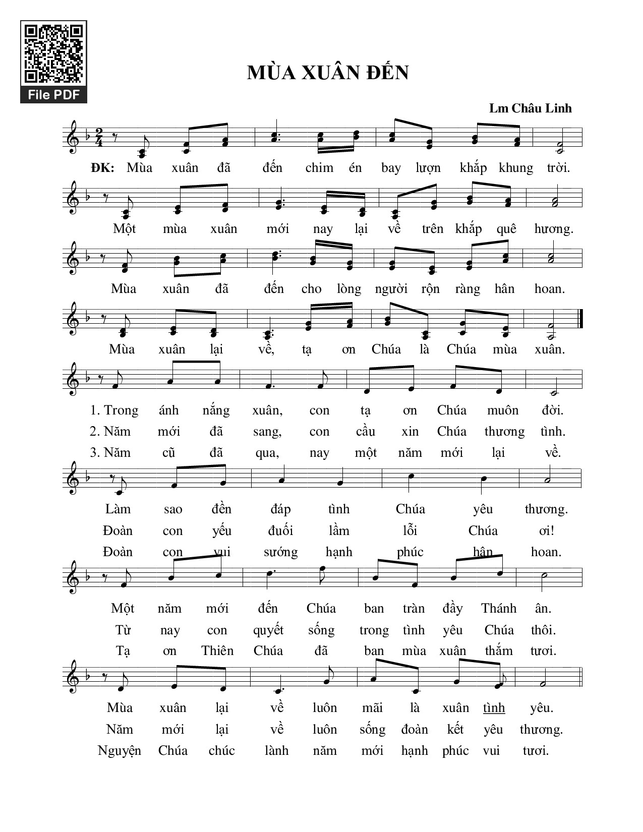 Page 1 of Sheet music PDF Mùa Xuân Đến - Châu Linh