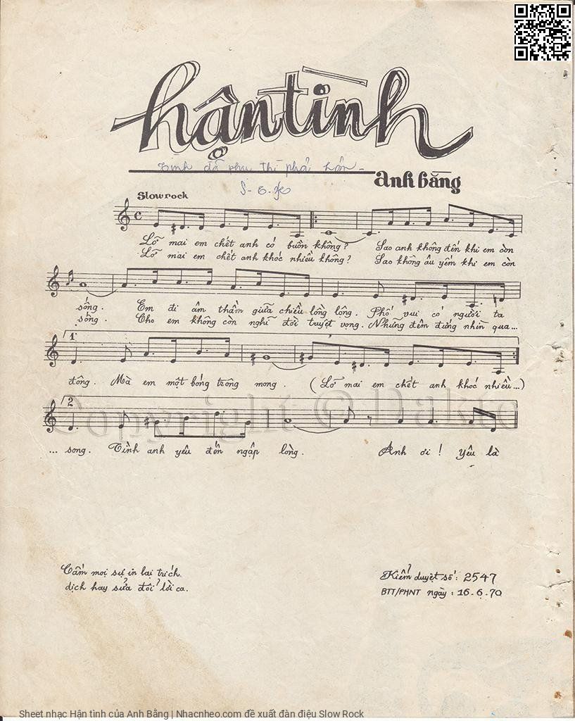 Page 2 of Sheet music PDF Hận tình - Anh Bằng