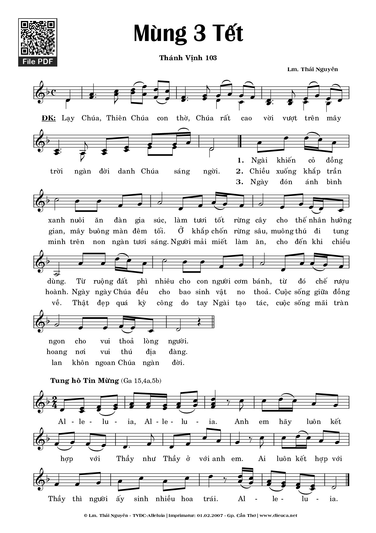 Sheet PDF of Thánh Vịnh 103, Mùng Ba Tết