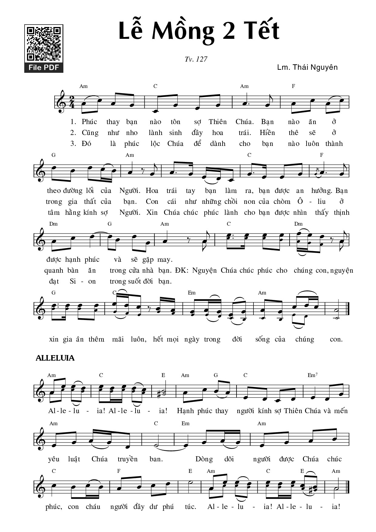 Sheet PDF of Thánh Vịnh 127, Lễ Mồng Hai Tết