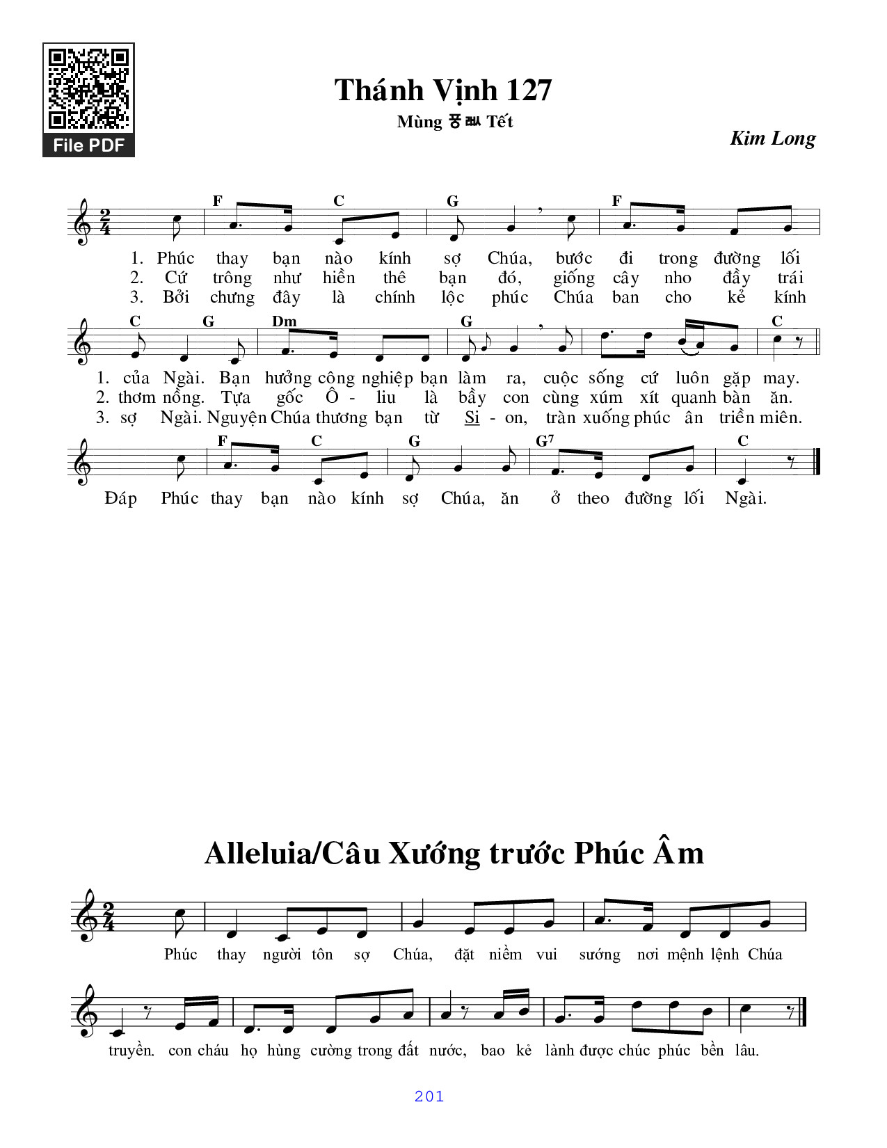 Sheet PDF of Thánh Vịnh 127, Mùng Hai Tết