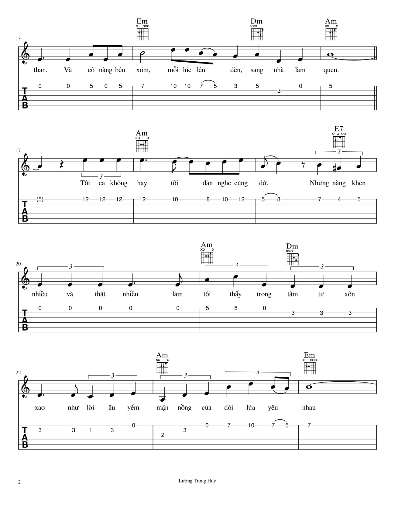 Page 2 of Sheet music PDF Cô hàng xóm Sheet Guitar TAB - Lê Minh Bằng