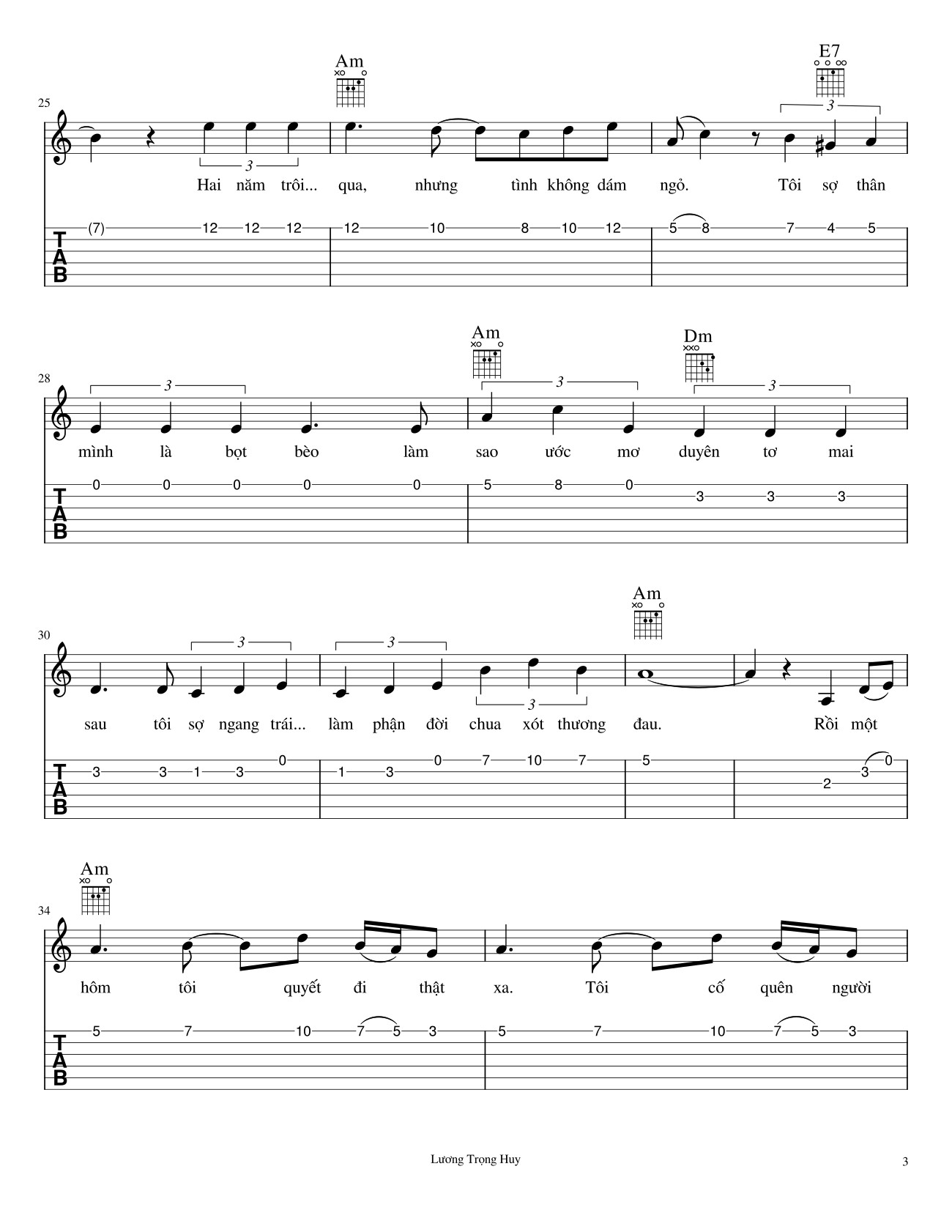 Page 3 of Sheet music PDF Cô hàng xóm Sheet Guitar TAB - Lê Minh Bằng