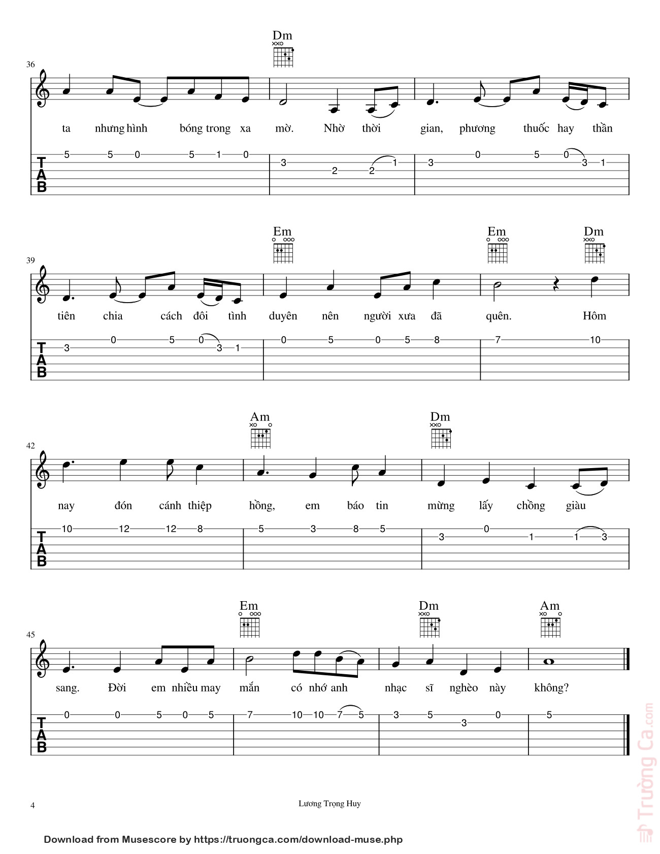 Page 4 of Sheet music PDF Cô hàng xóm Sheet Guitar TAB - Lê Minh Bằng