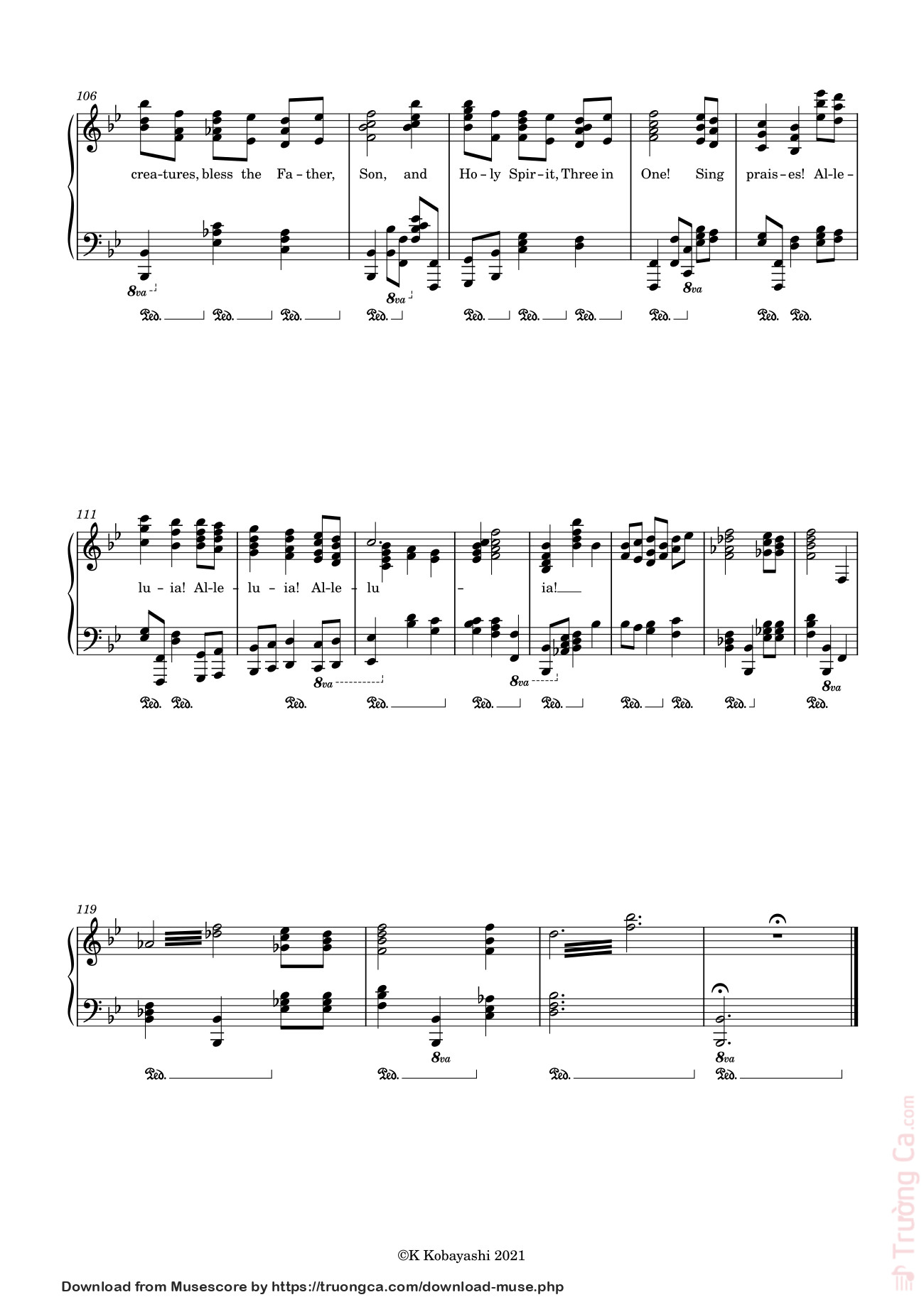 All creatures of our God and King Lift up your voice and with us sing, Trang 7