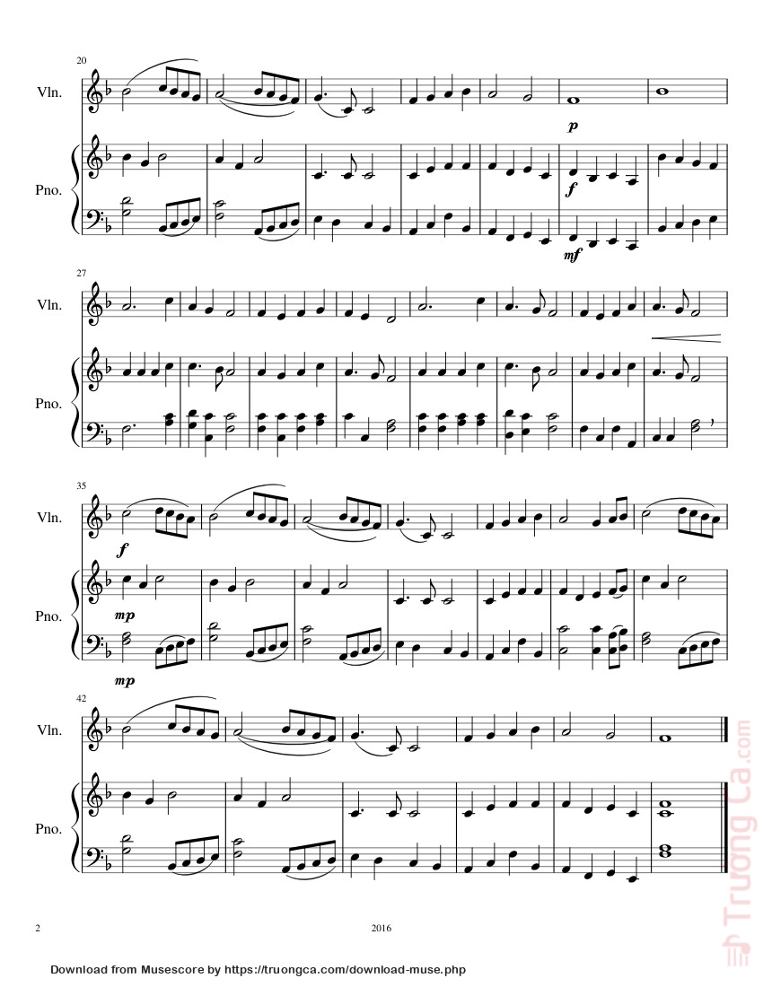 Page 2 of Sheet music PDF Angels We Have Heard on High (Piano/Violin) - Sam Bryson