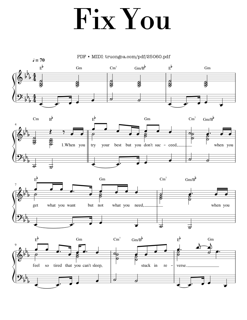 Page 1 of Sheet music PDF Fix You Sheet Piano - Leon Montealegre