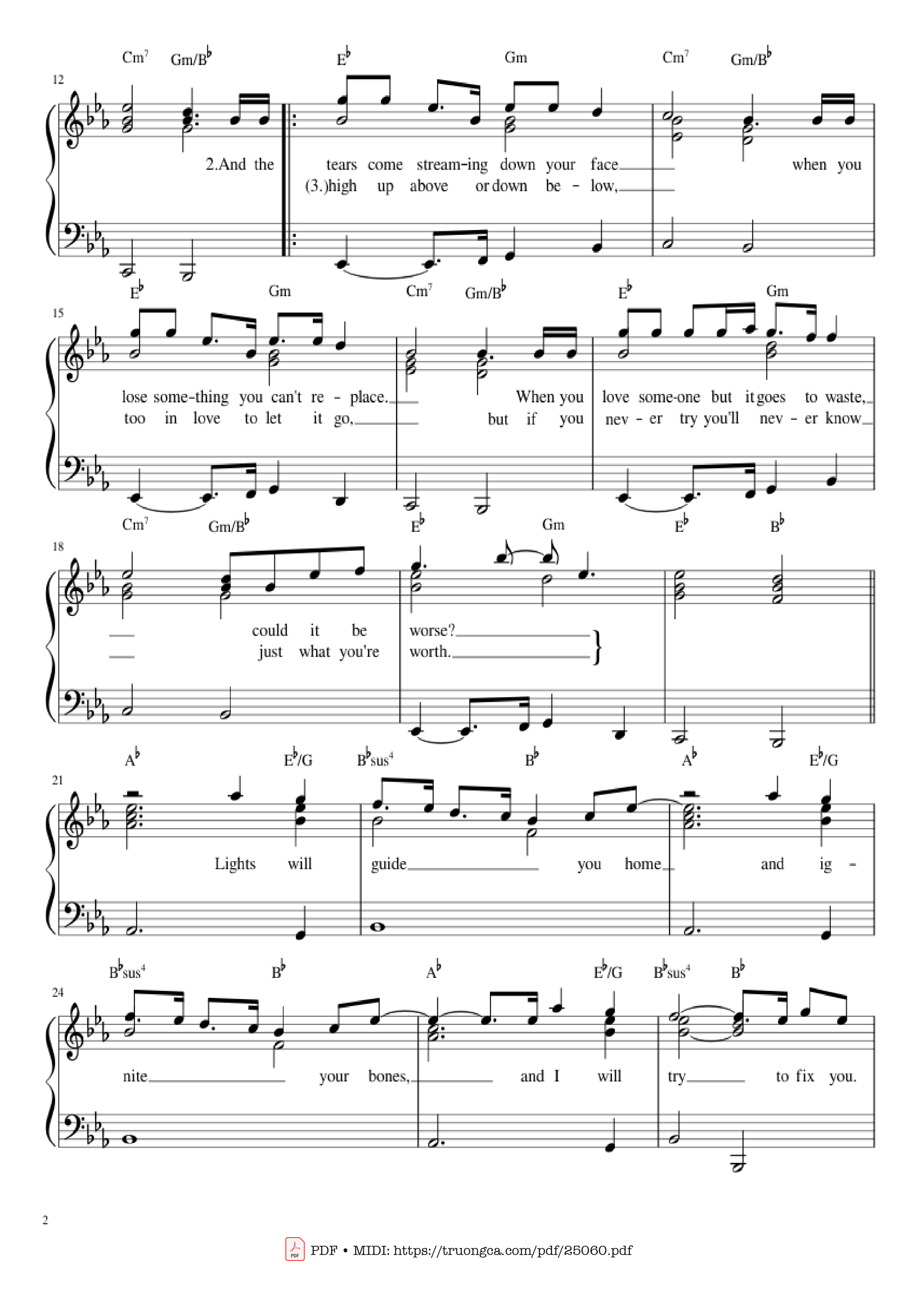 Page 2 of Sheet music PDF Fix You Sheet Piano - Leon Montealegre