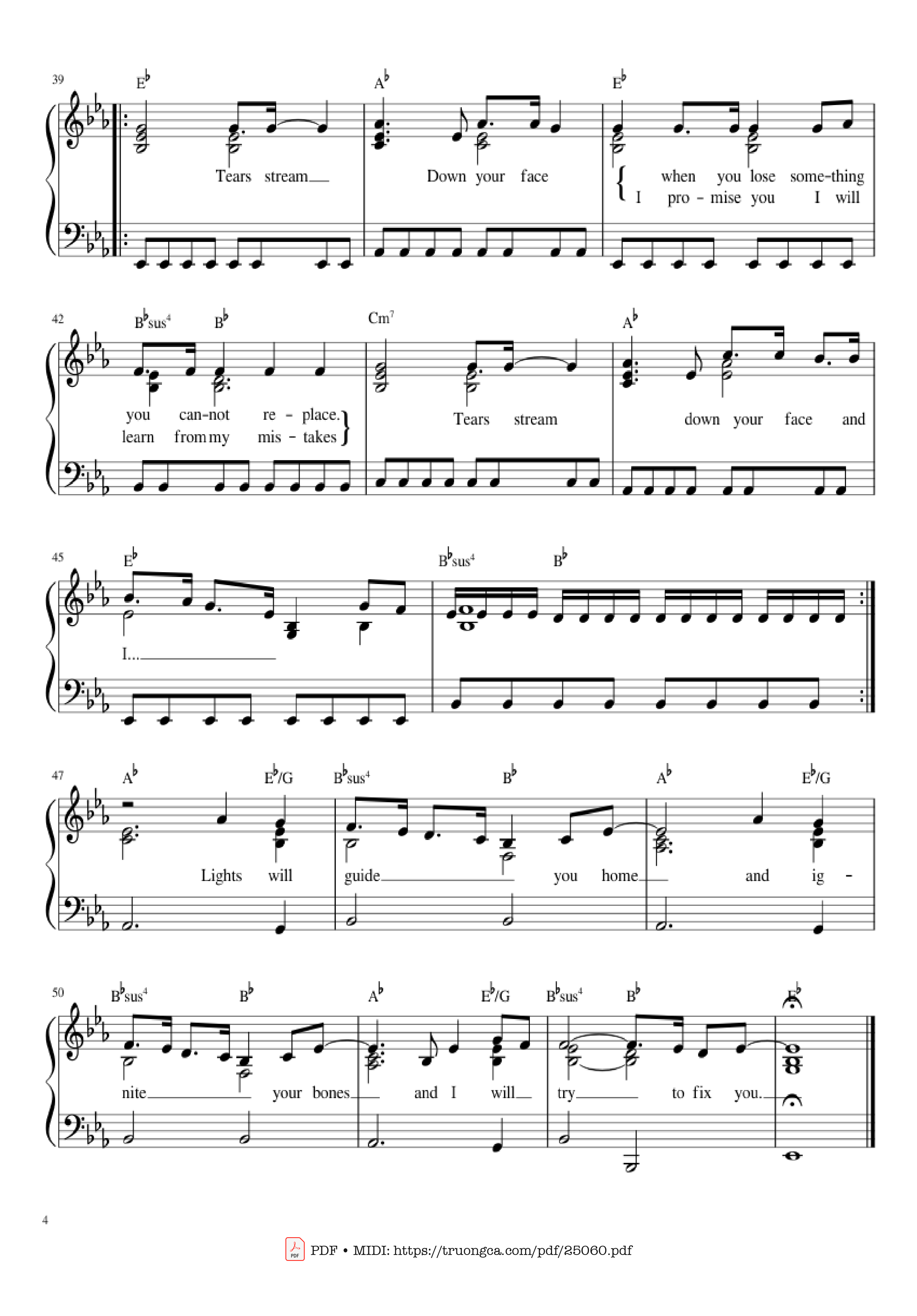 Page 4 of Sheet music PDF Fix You Sheet Piano - Leon Montealegre