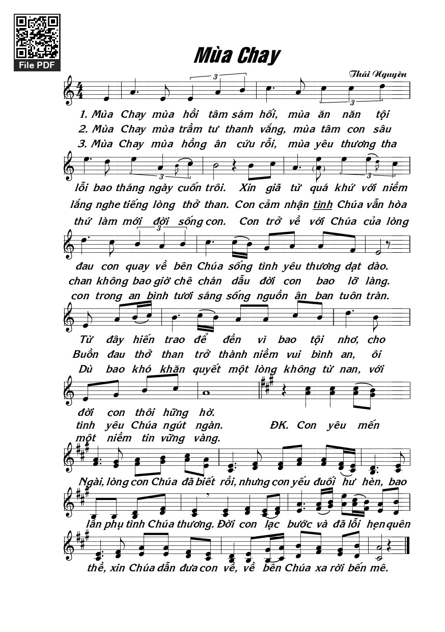 Sheet PDF of Mùa Chay - Thái Nguyên