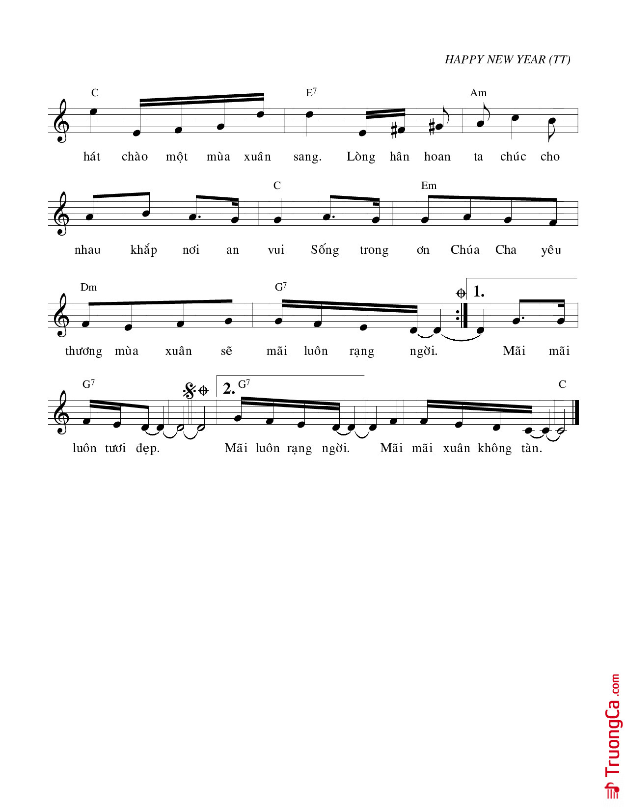 Page 2 of Sheet music PDF Happy New Year - Thánh Ca - Tường Minh