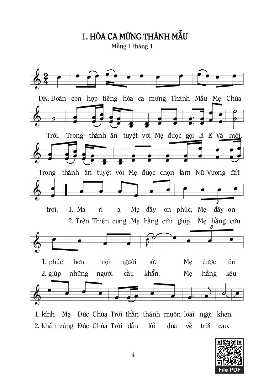 Page 1 of Sheet music PDF Hòa Ca Mừng Thánh Mẫu - Mi Trầm
