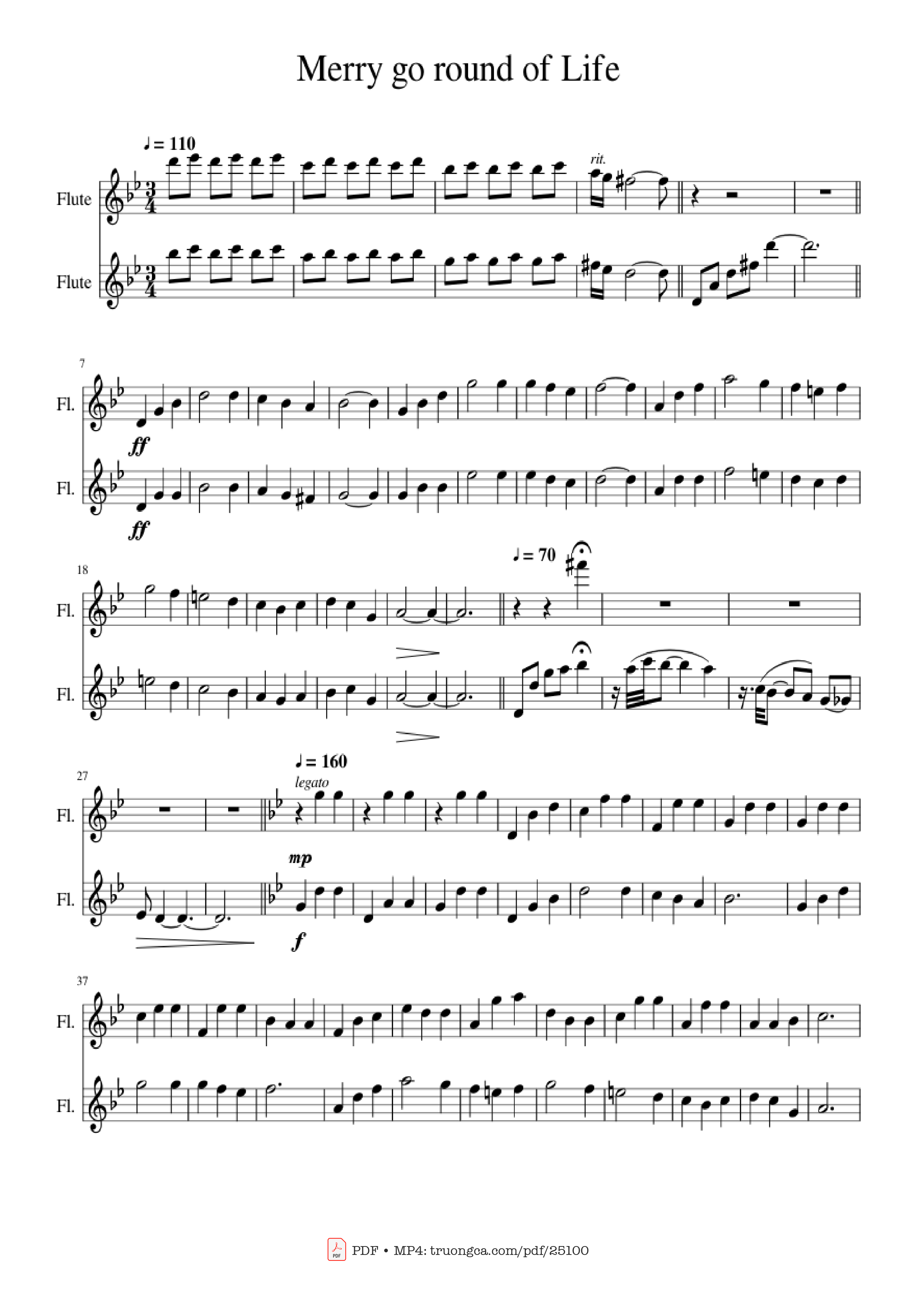 Sheet PDF of Merry go round of Life (Flute)