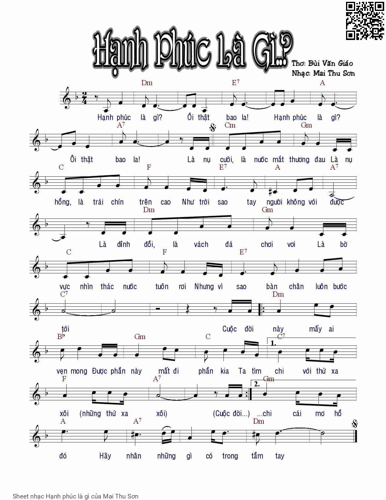 Page 1 of Sheet music PDF Hạnh phúc là gì - Mai Thu Sơn