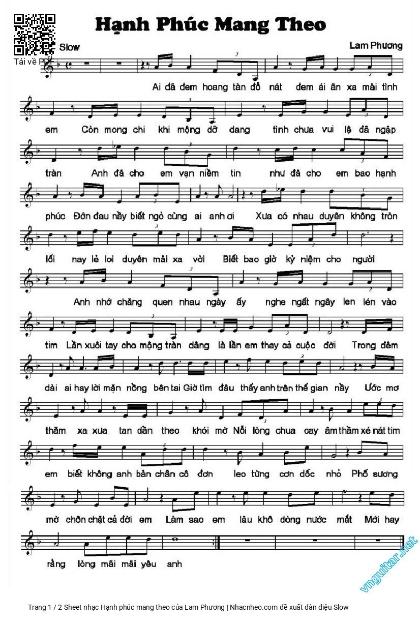 Page 1 of Sheet music PDF Hạnh phúc mang theo - Lam Phương
