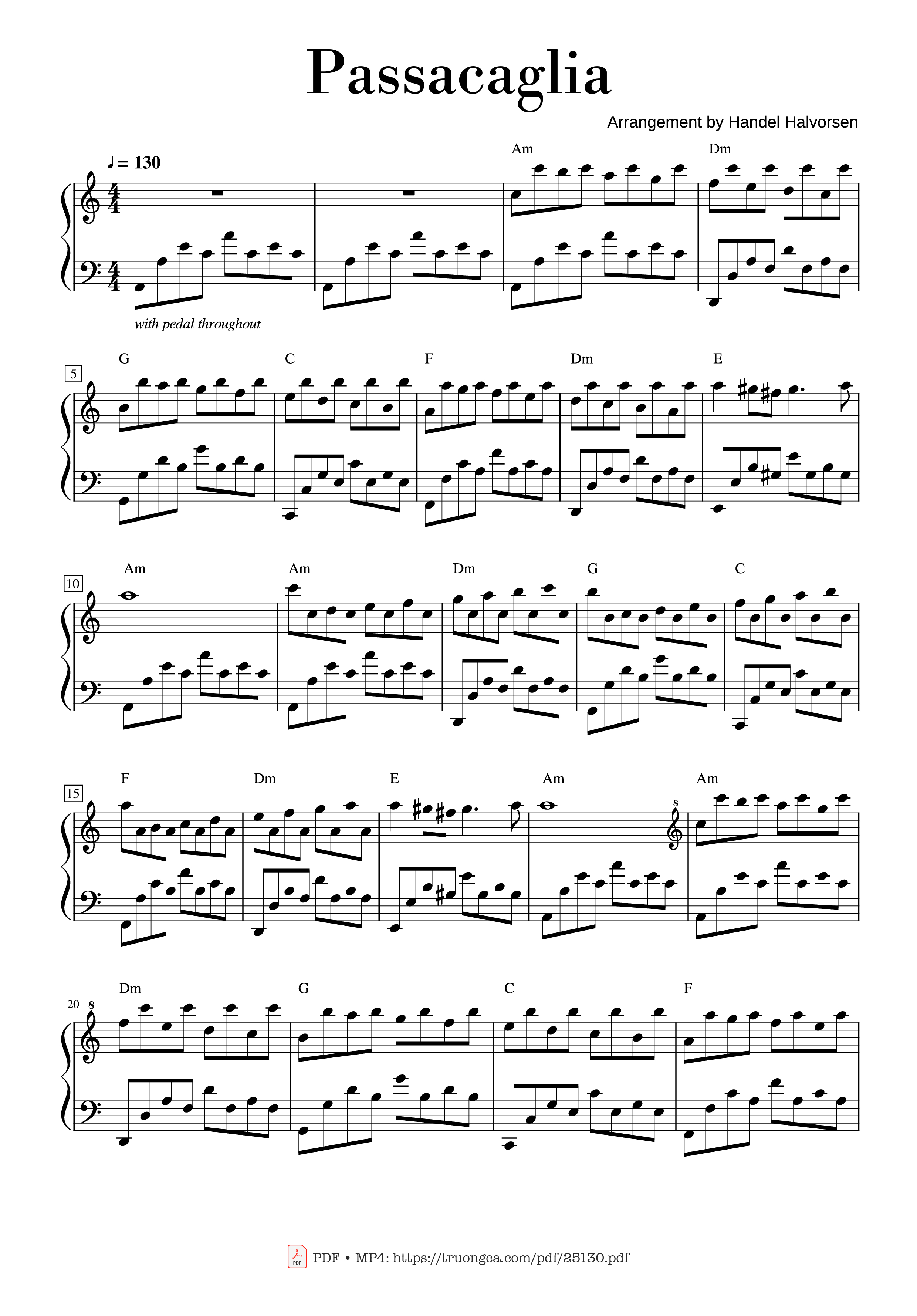 Sheet PDF of Passacaglia - Arrangement By Handel Halvorsen