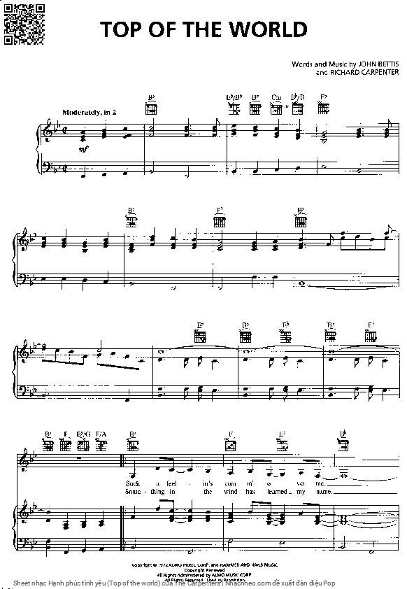 Page 2 of Sheet music PDF Hạnh phúc tình yêu (Top of the world) - The Carpenters