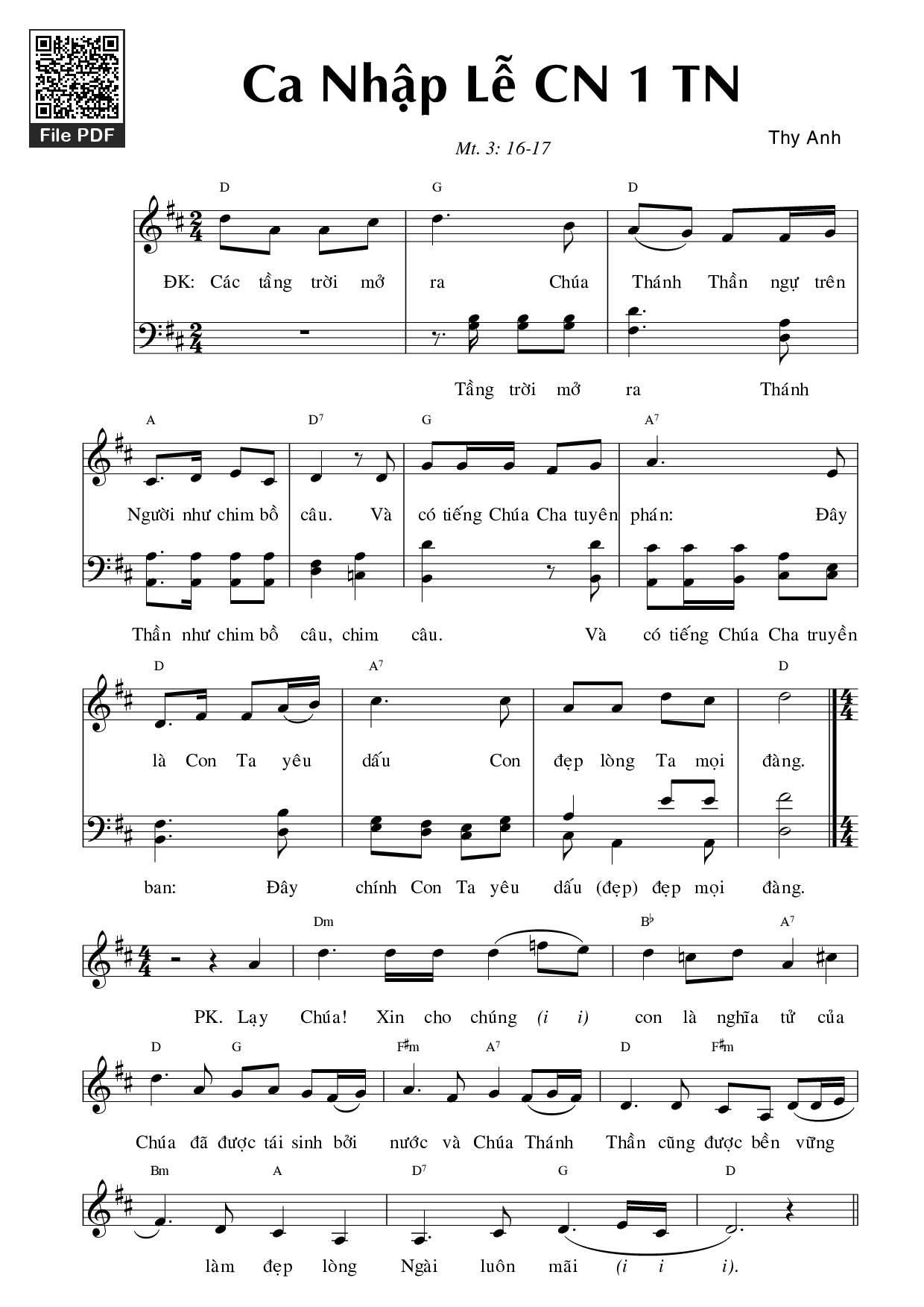 Page 1 of Sheet music PDF Ca Nhập Lễ Chúa Nhật 1 Thường Niên - Thy Anh