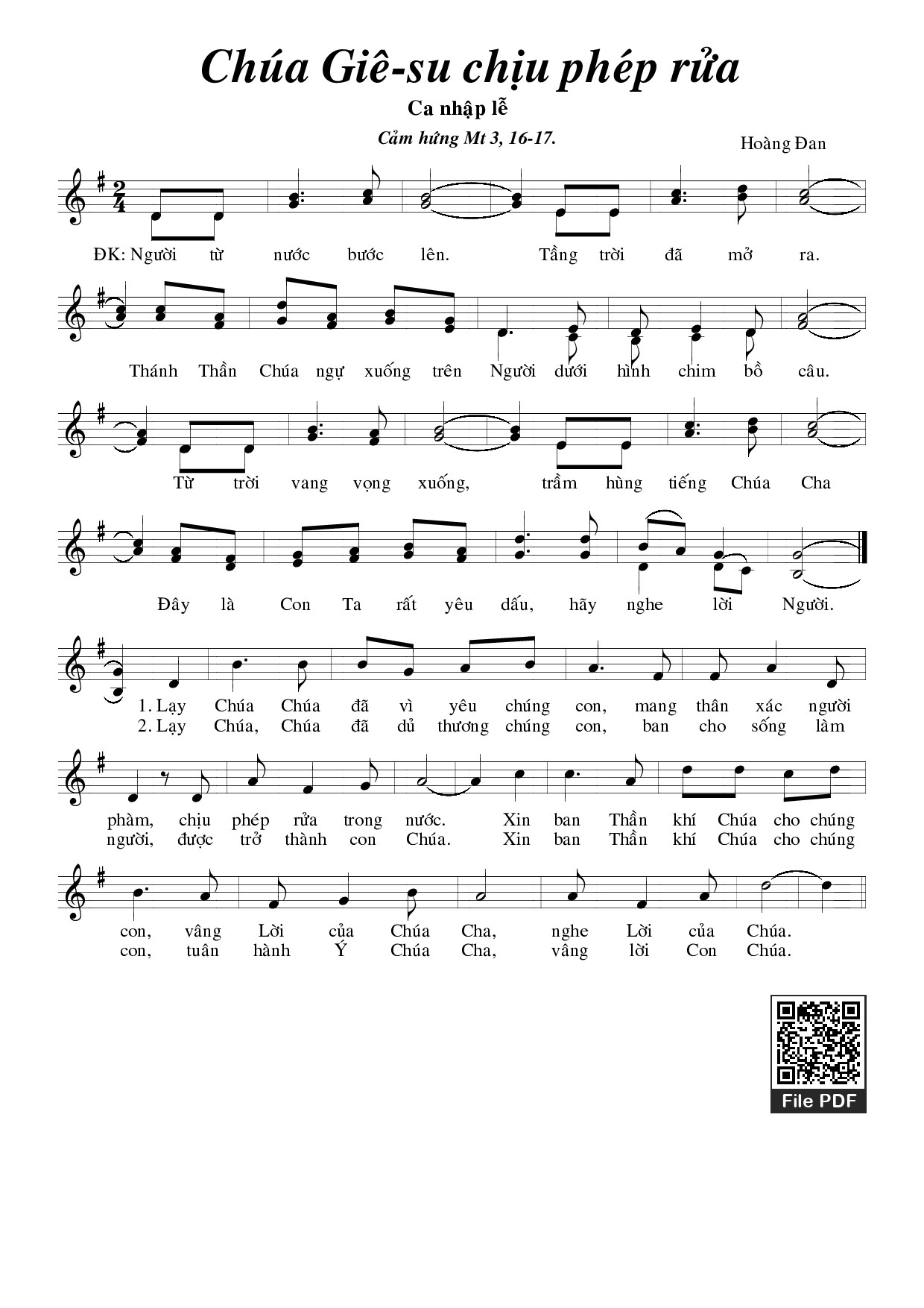 Sheet PDF of Chúa Giêsu Chịu Phép Rửa