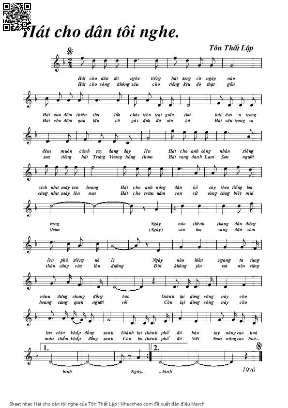 Sheet PDF of Hát cho dân tôi nghe