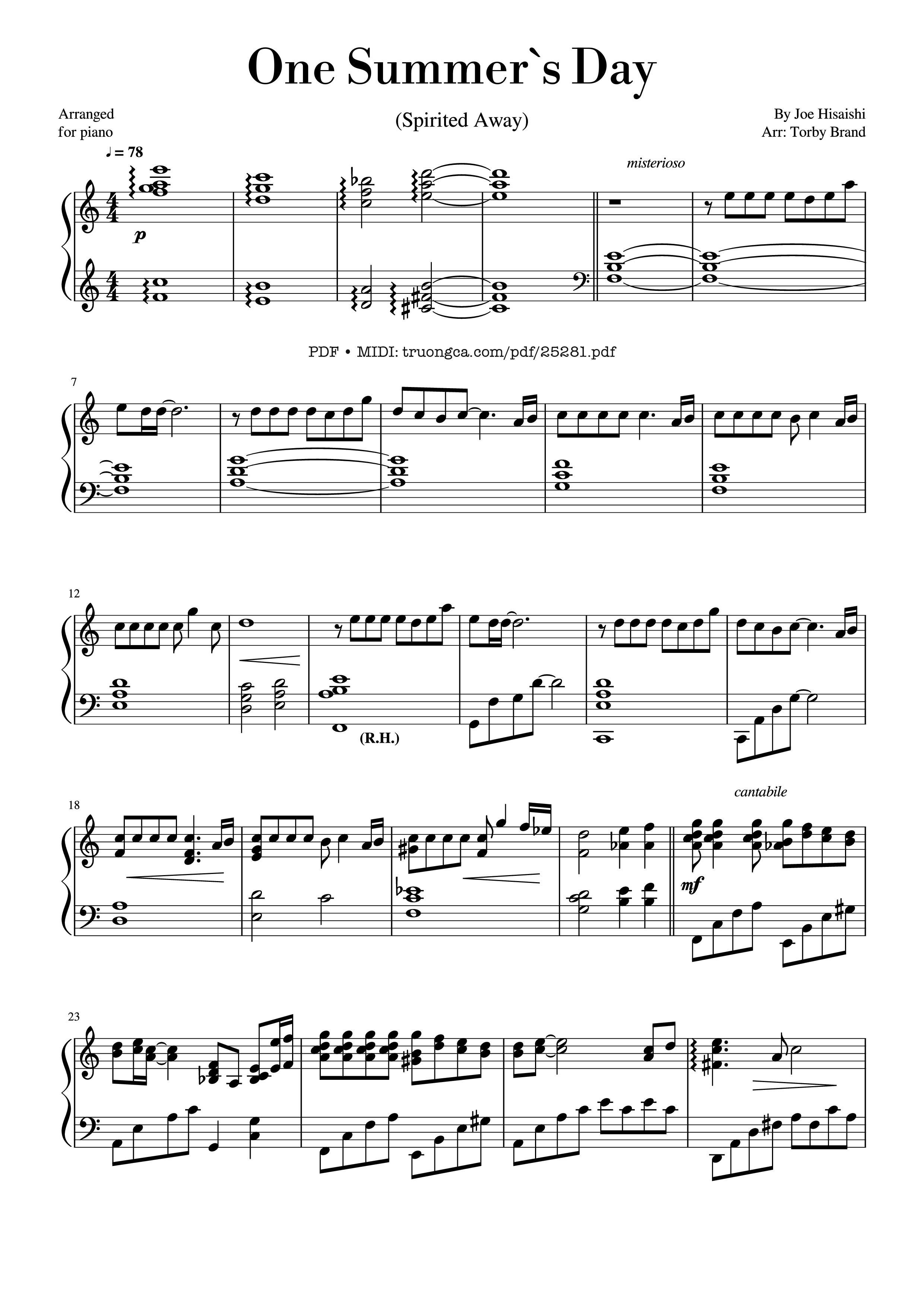 Sheet PDF of One Summer's Day Sheet Piano