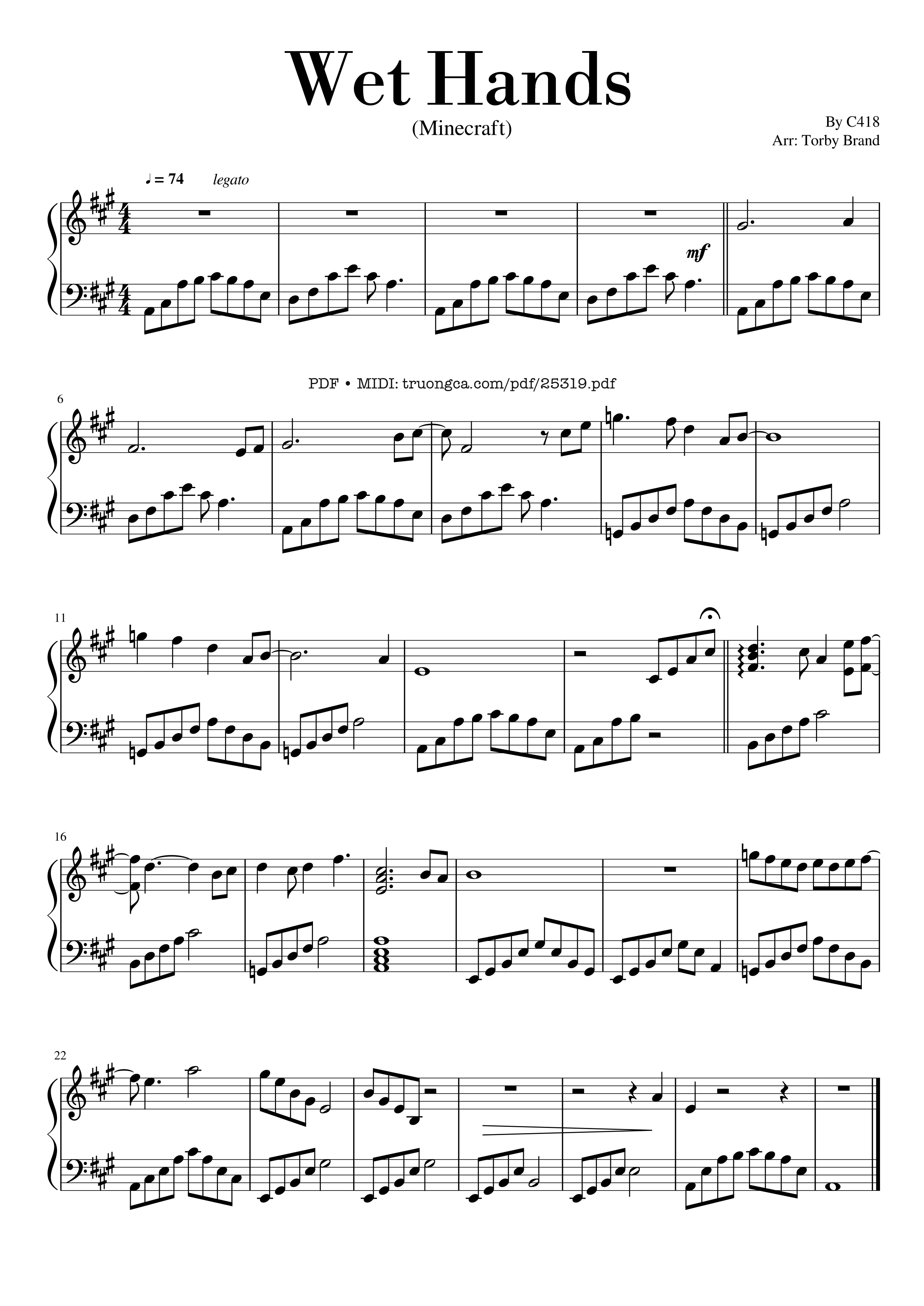 Page 1 of Sheet music PDF Wet Hands Sheet Piano - C418