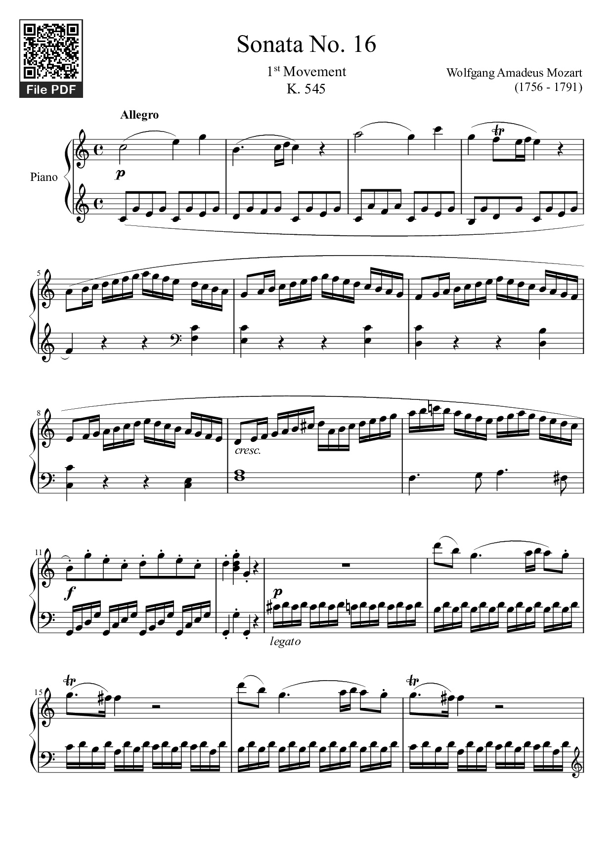 Sonata No. 16 Sheet Piano