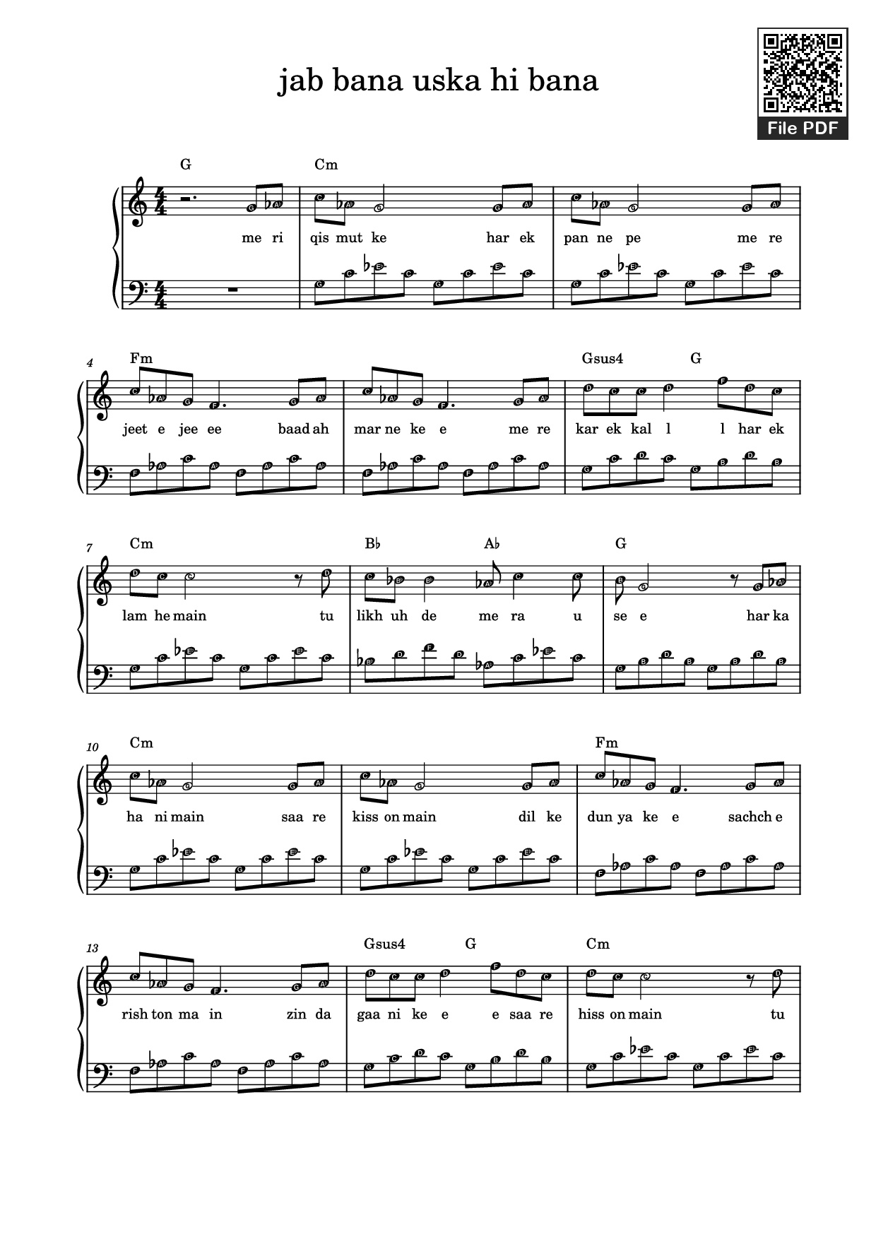 Page 1 of Sheet music PDF Piano jab bana uska hi bana Sheet Piano - Arijit Singh