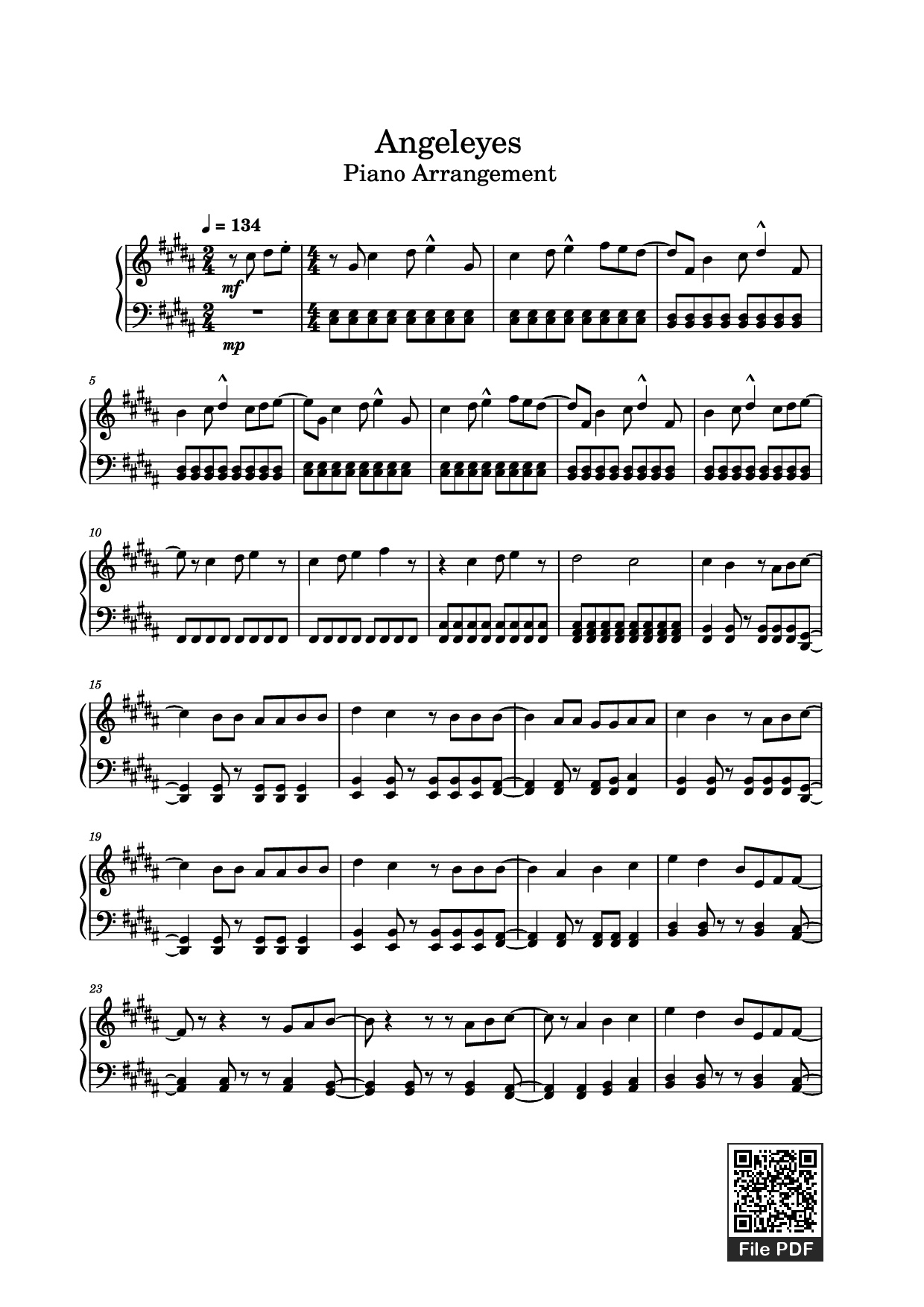 Angeleyes Sheet Piano