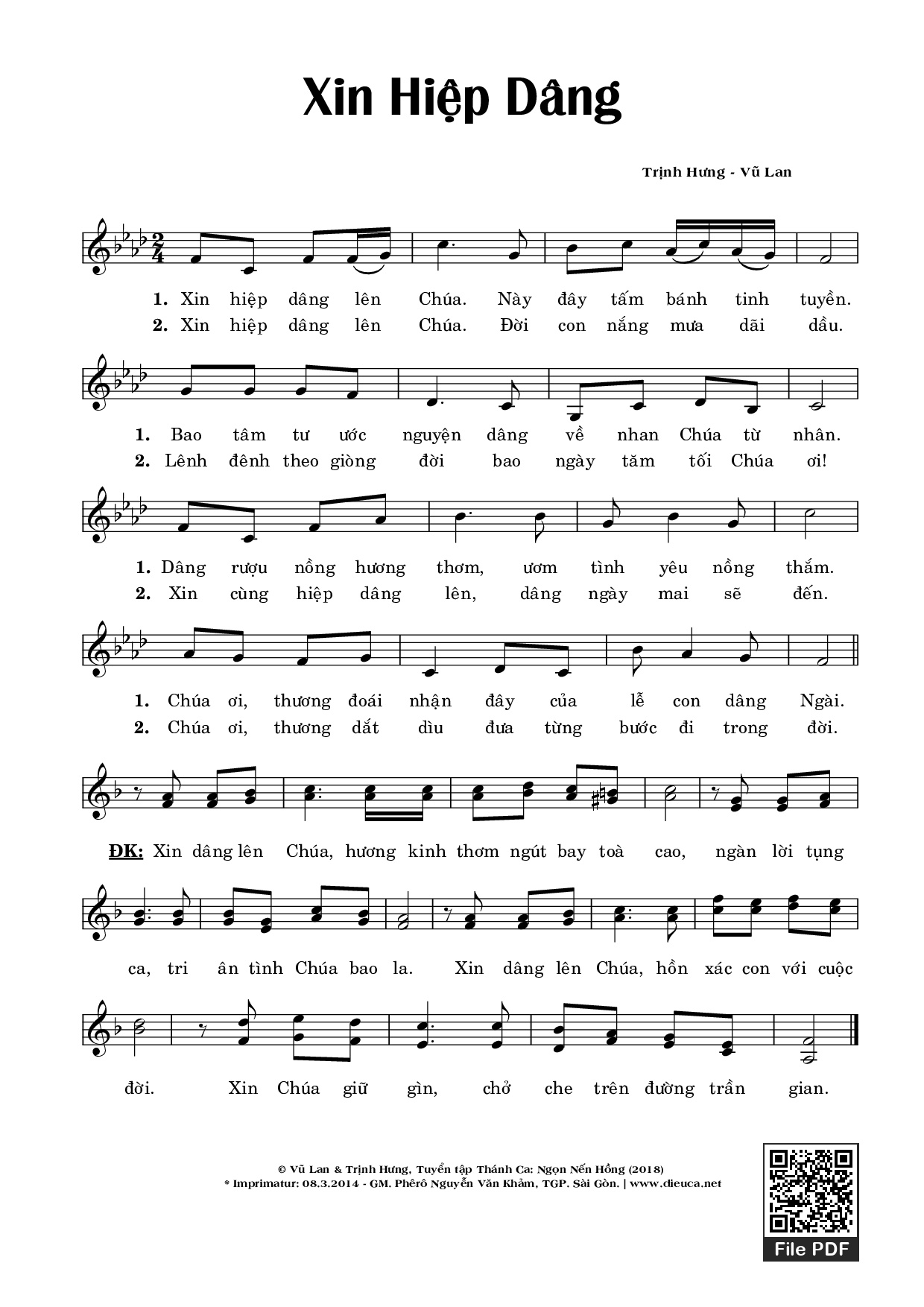 Sheet PDF of Xin Hiệp Dâng