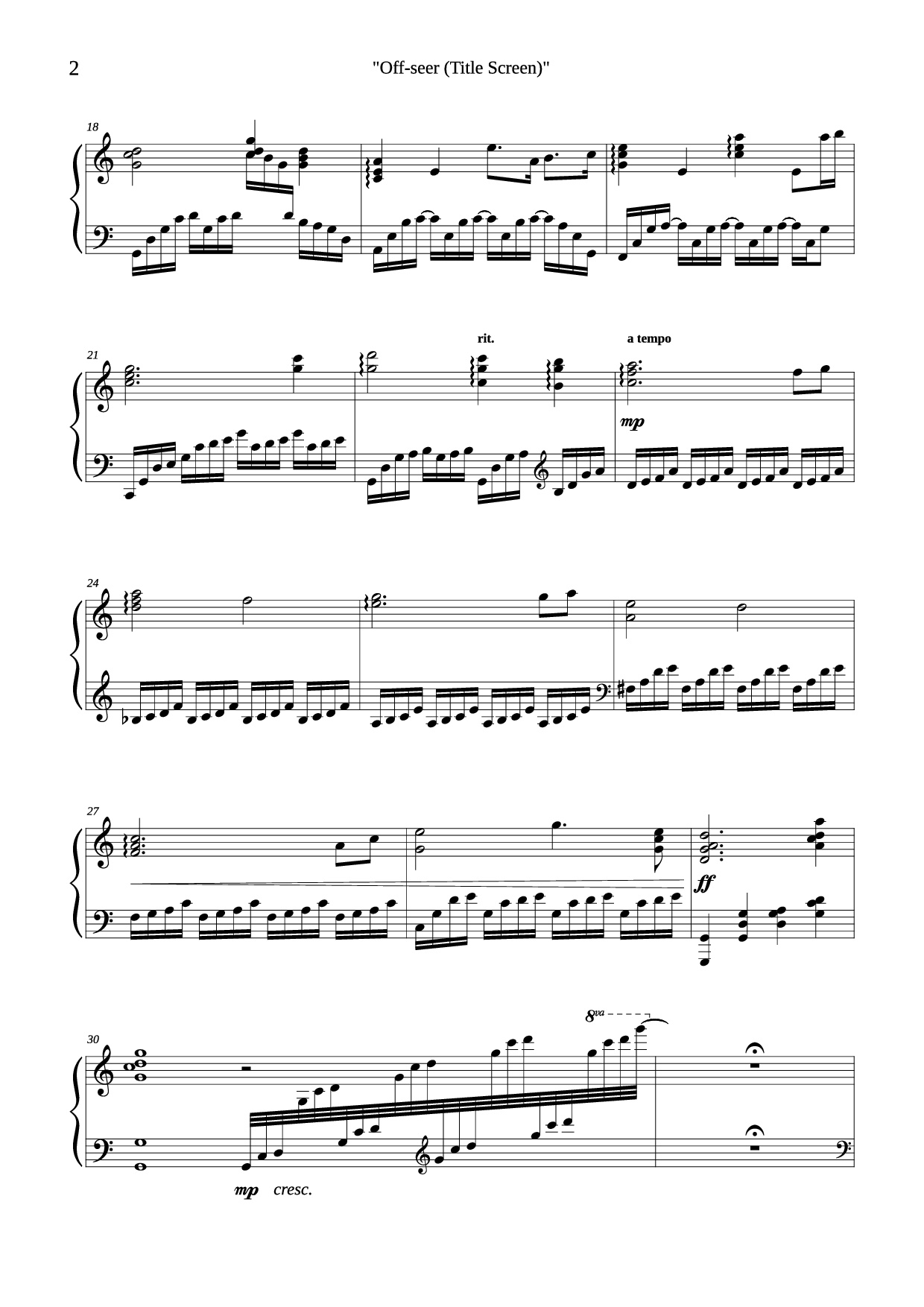 Page 2 of Sheet music PDF Piano Off-seer (Title Screen) Piano - Yasunori Mitsuda