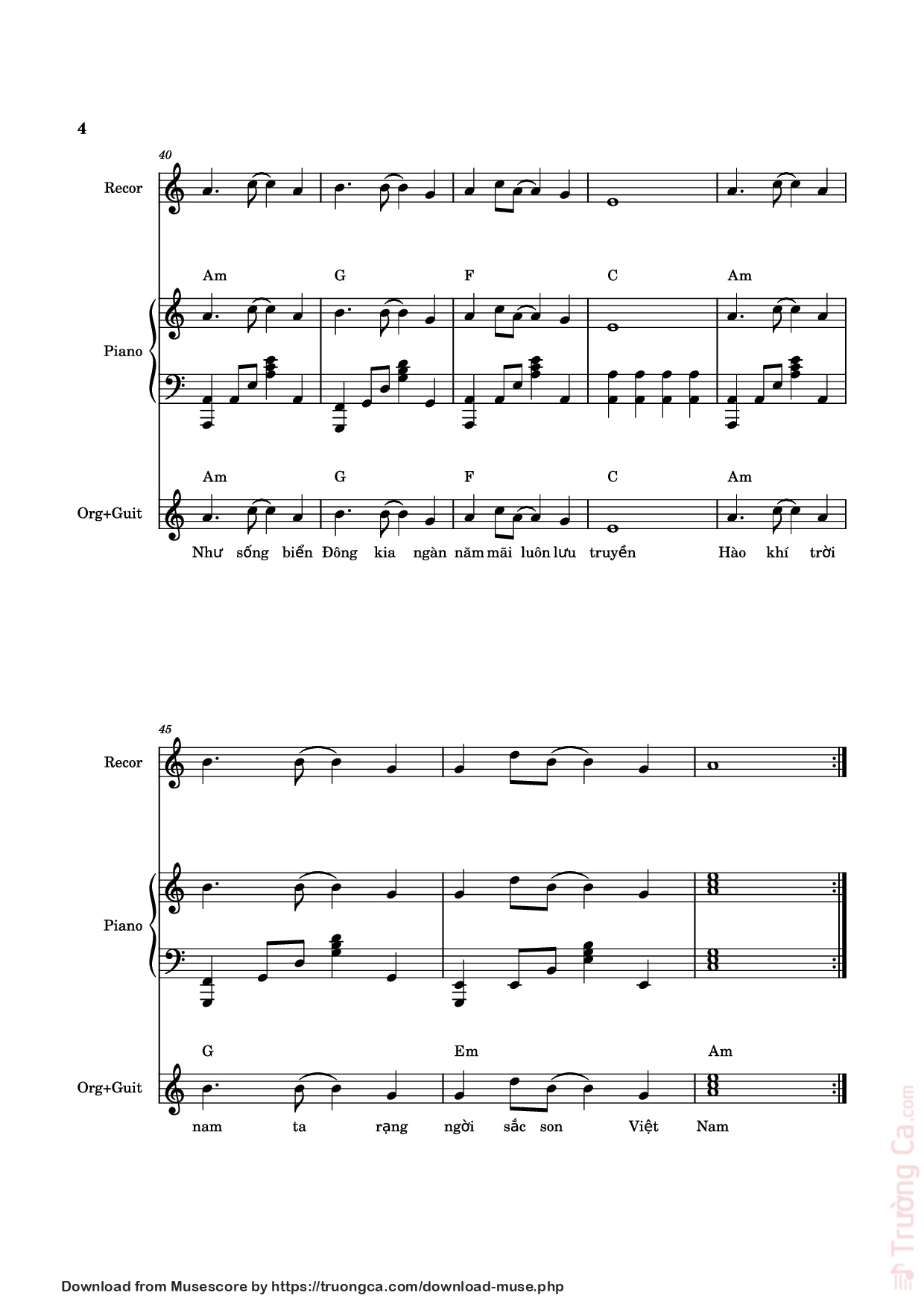 Page 4 of Sheet music PDF Piano HÀO KHÍ VIỆT NAM Piano, Recorder, Synthesizer - Sáng tác: Holy Thắng