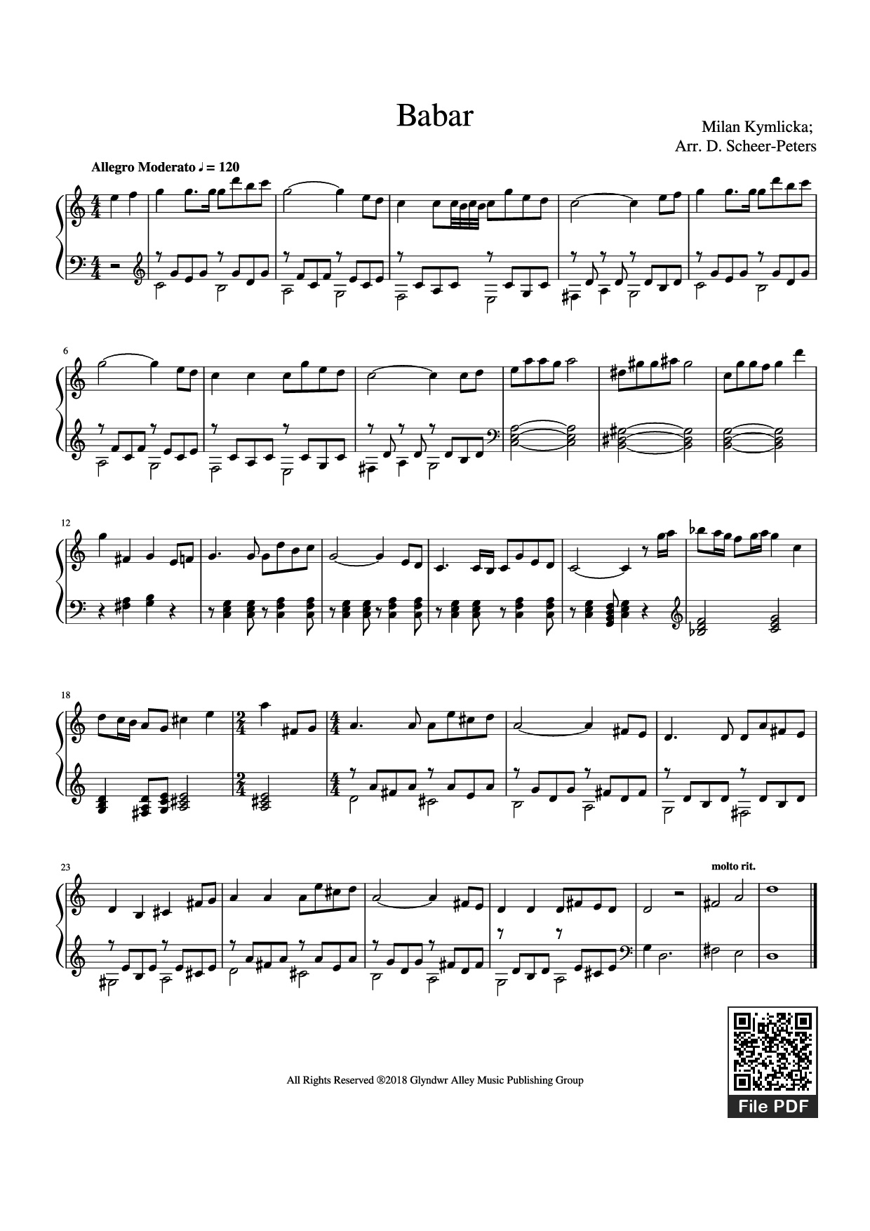 Page 1 of Sheet music PDF Piano Babar Sheet Piano - Milan Kymlicka; Arr. D. Scheer-Peters