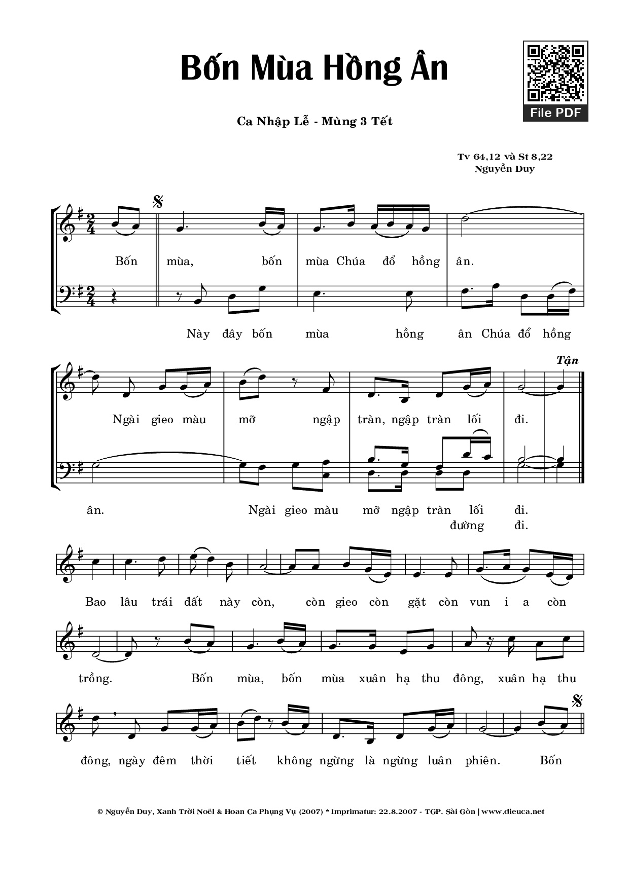 Sheet PDF of Bốn Mùa Hồng Ân