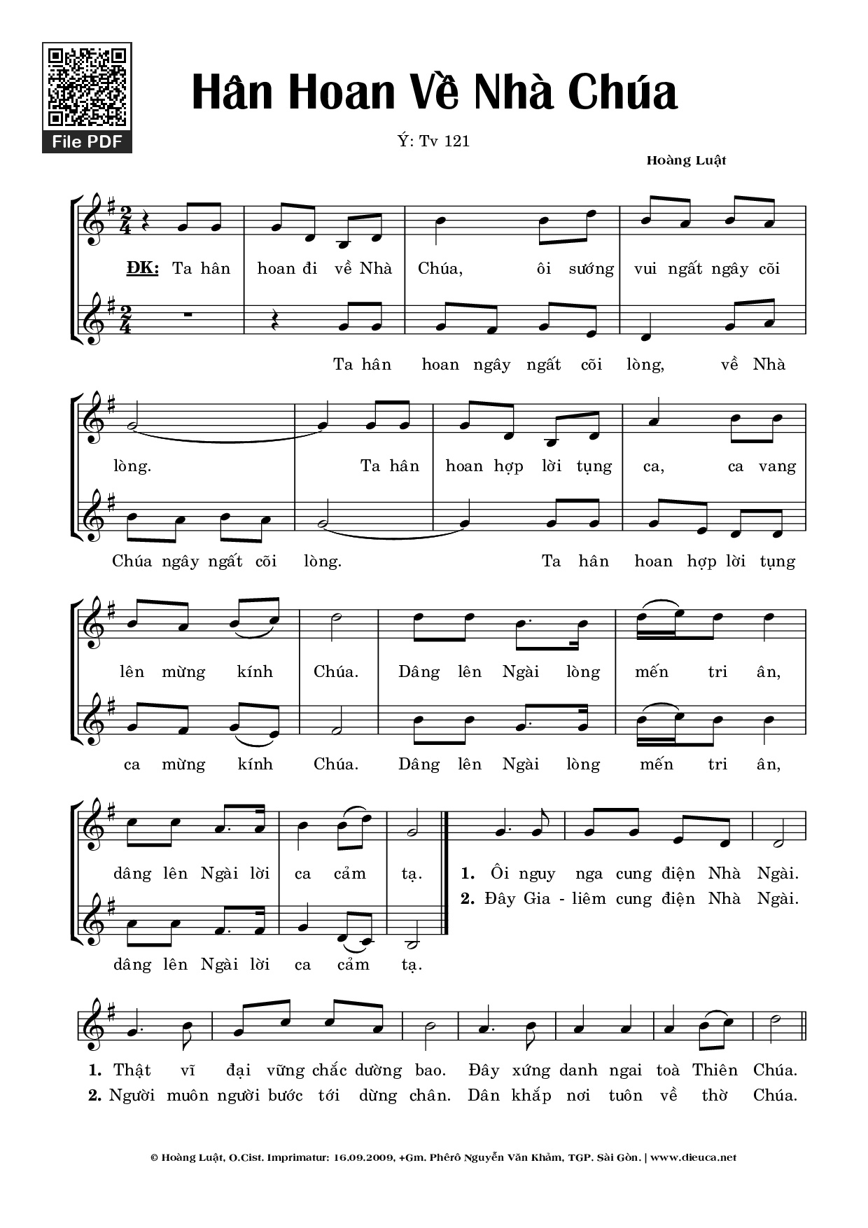 Sheet PDF of Thánh Vịnh 121, Hân Hoan Về Nhà Chúa