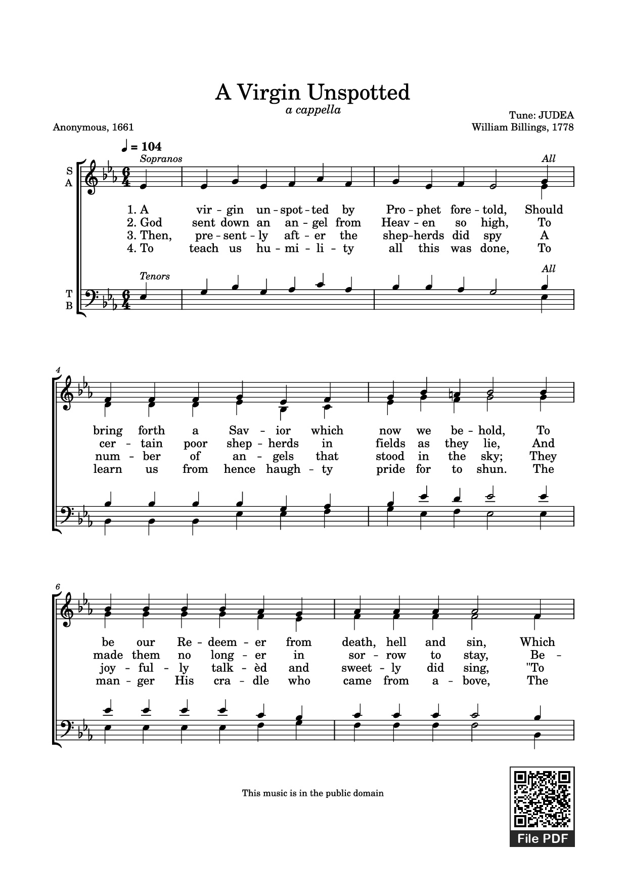 Sheet PDF of A Virgin Unspotted (SATB)