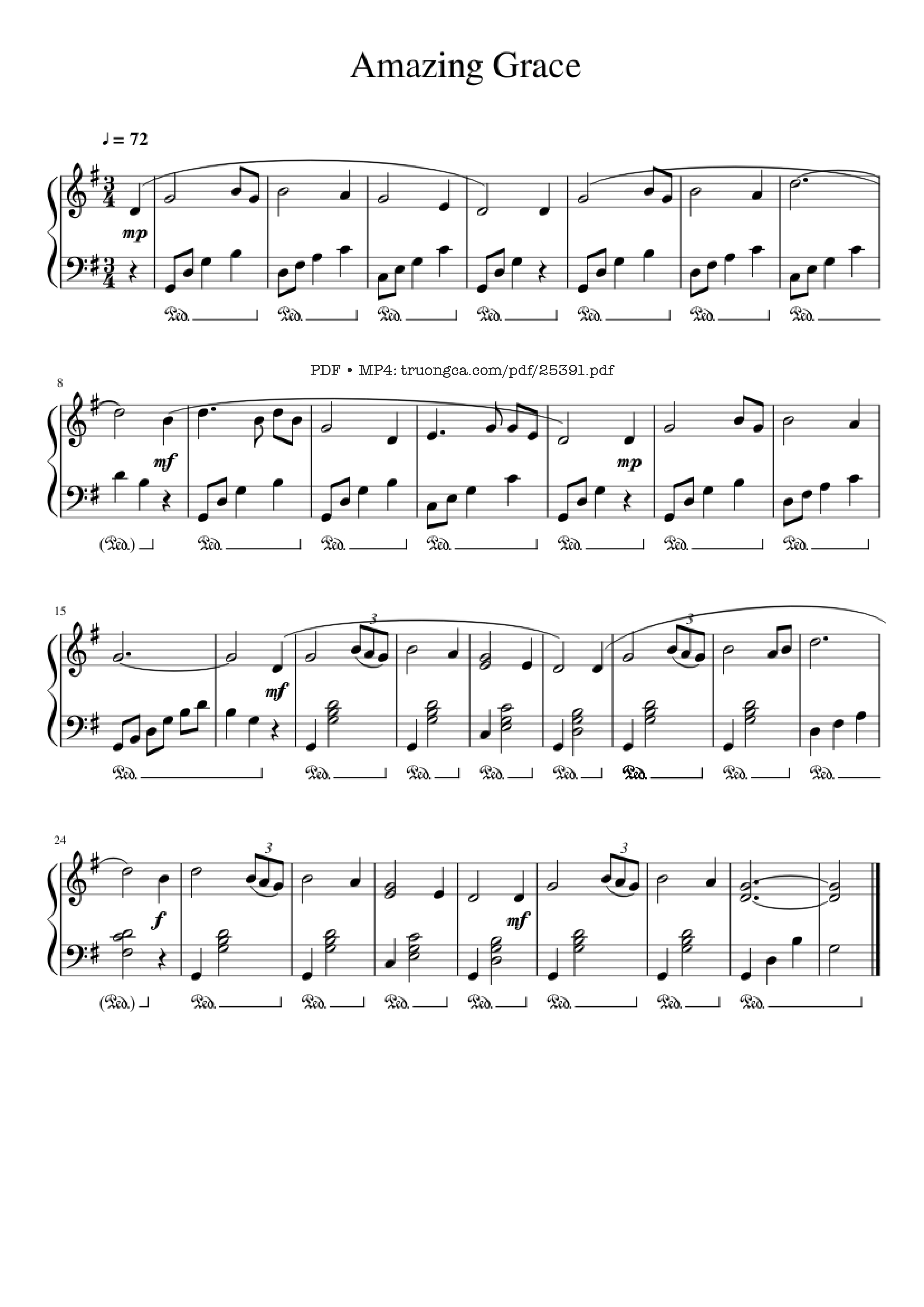 Sheet PDF of Amazing Grace Piano Basic