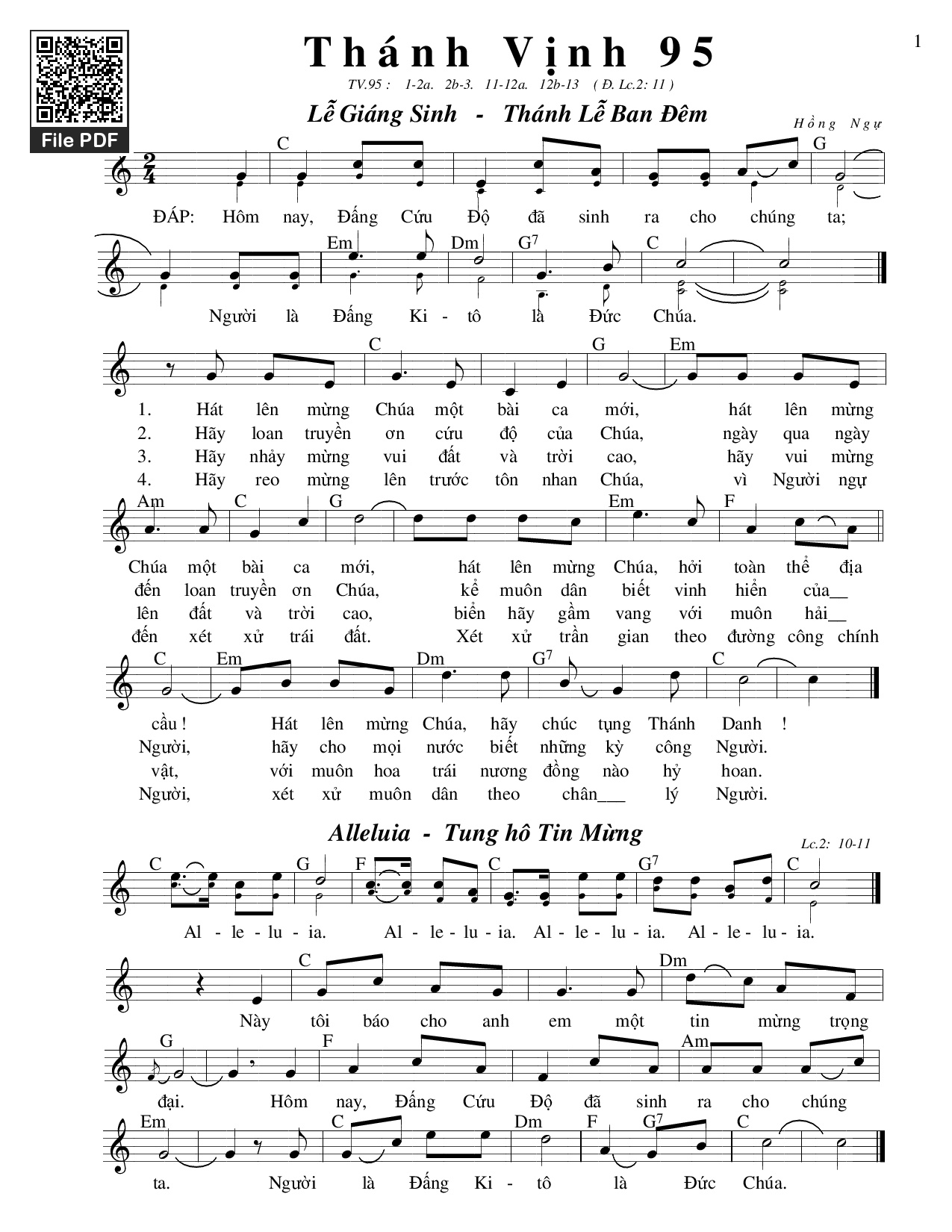 Thánh Vịnh 95, Lễ Giáng Sinh - Lễ Đêm