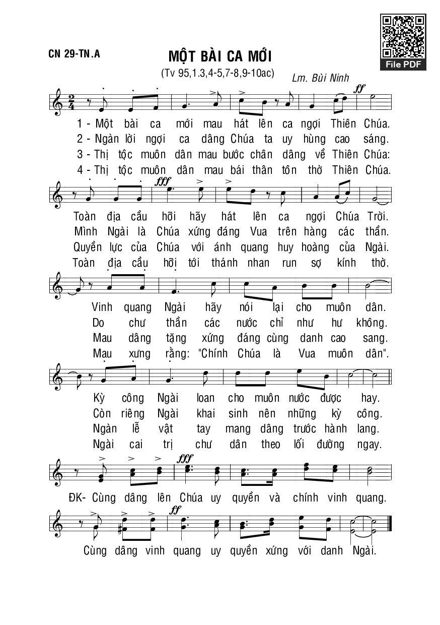 Page 1 of Sheet music PDF Thánh Vịnh 95, Một Bài Ca Mới - Bùi Ninh