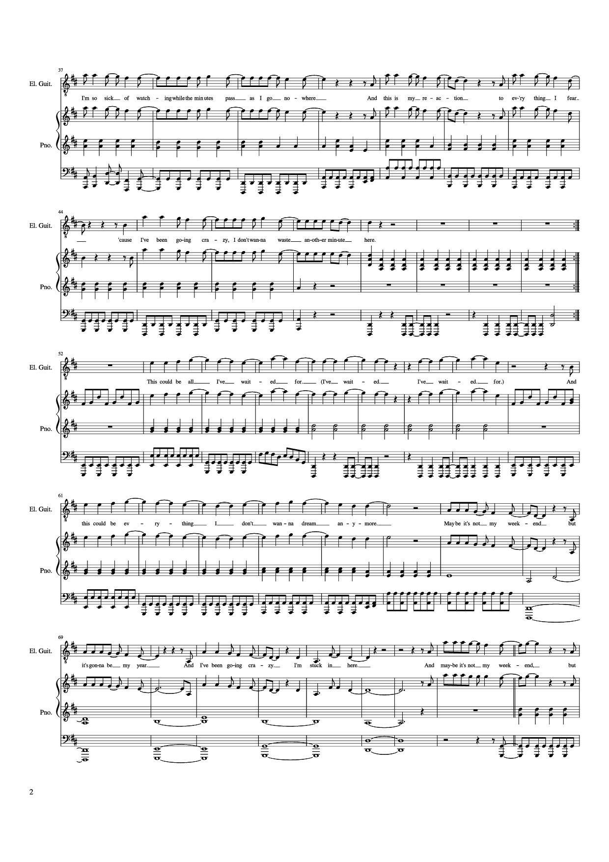 Page 2 of Sheet music PDF Piano Guitar Tab Weightless Piano - All Time Low
