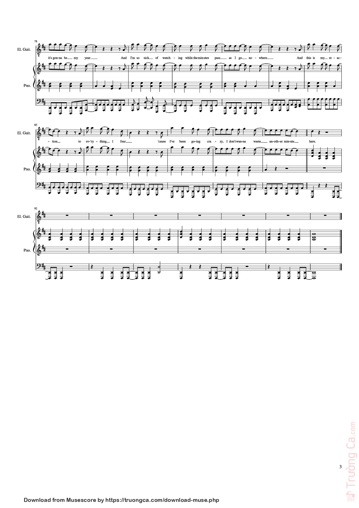 Page 3 of Sheet music PDF Piano Guitar Tab Weightless Piano - All Time Low