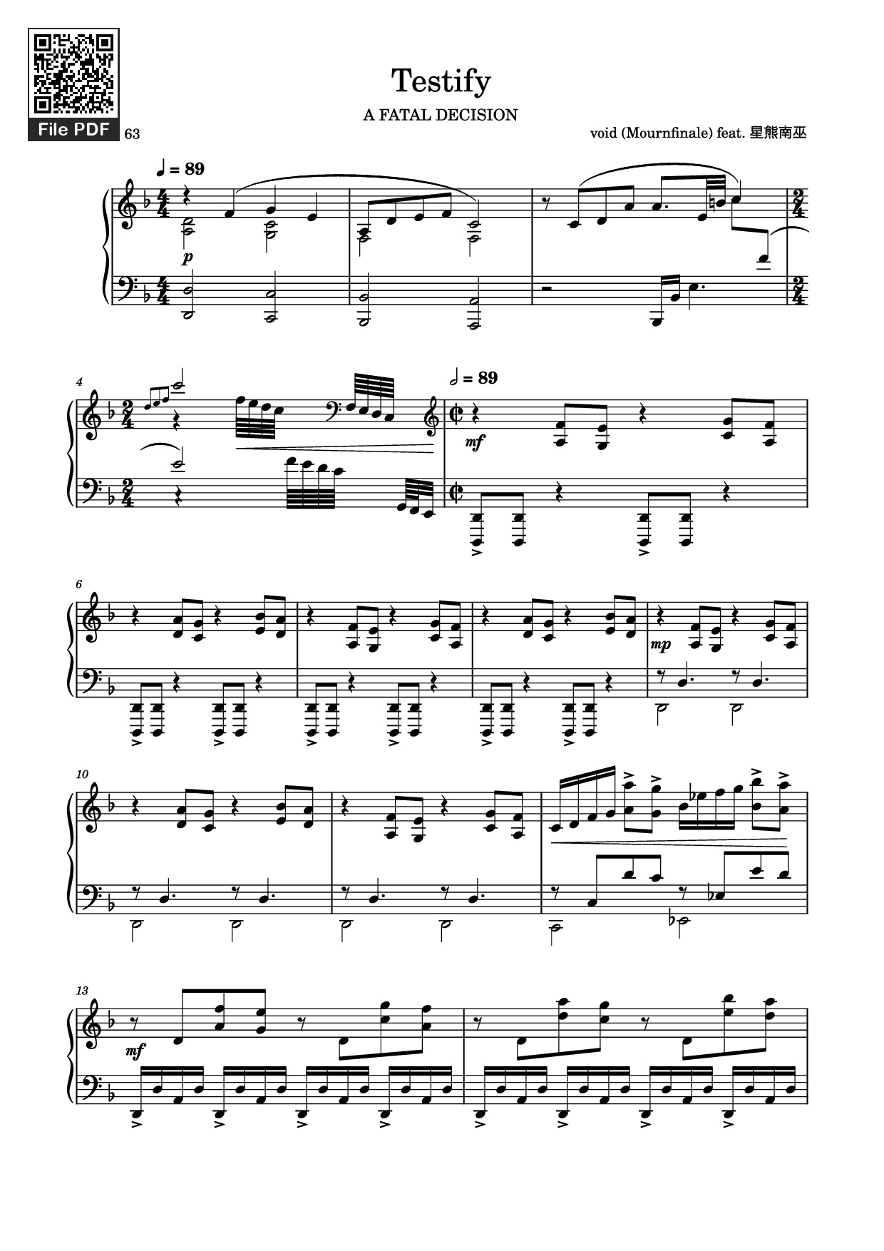 Page 1 of Sheet music PDF Piano Testify Piano - Void (Mournfinale) feat. 星熊南巫