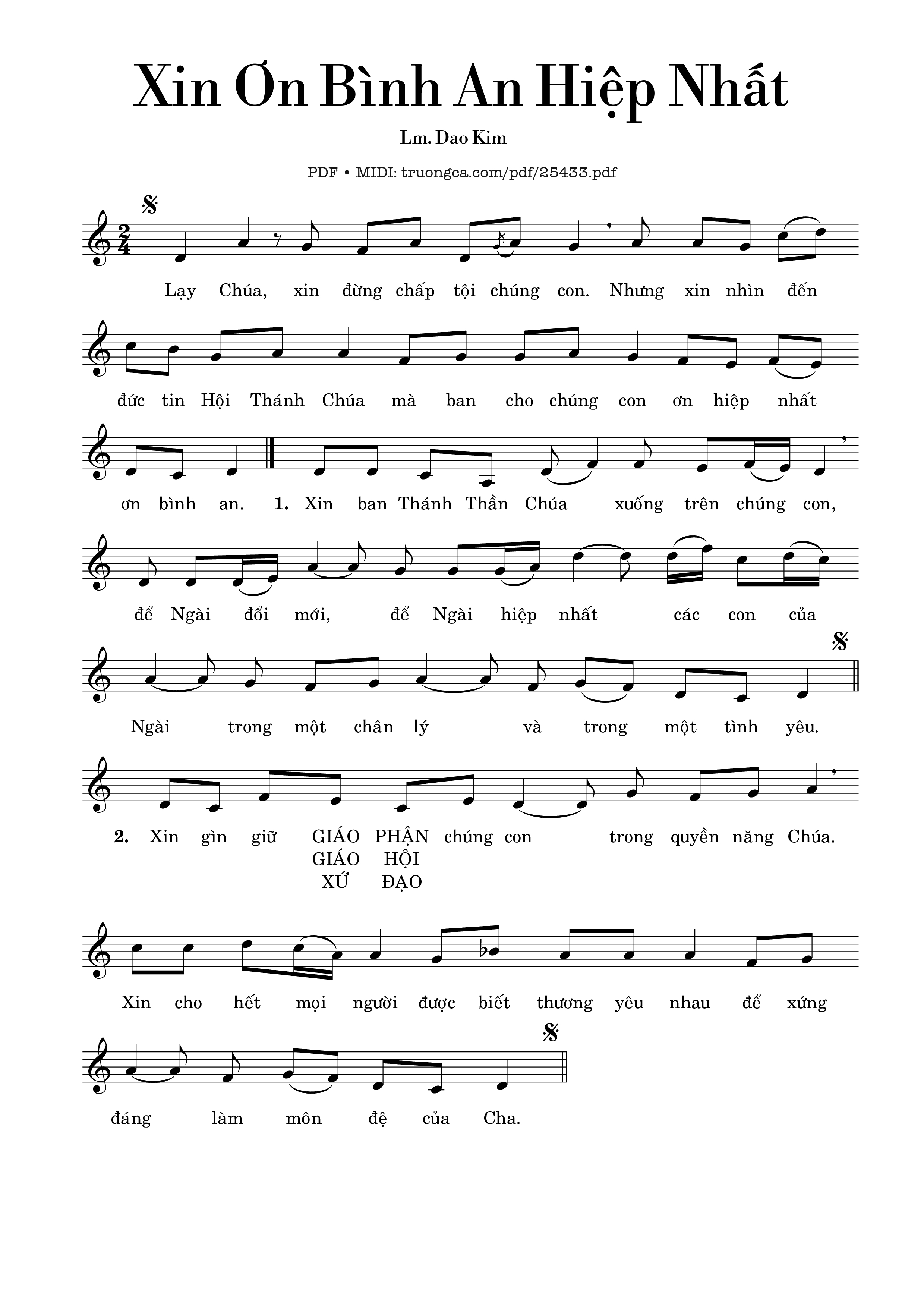 Page 1 of Sheet music PDF Xin Ơn Bình An Hiệp Nhất - Dao Kim