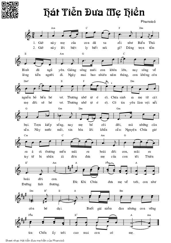 Sheet PDF of Hát tiễn đưa mẹ hiền