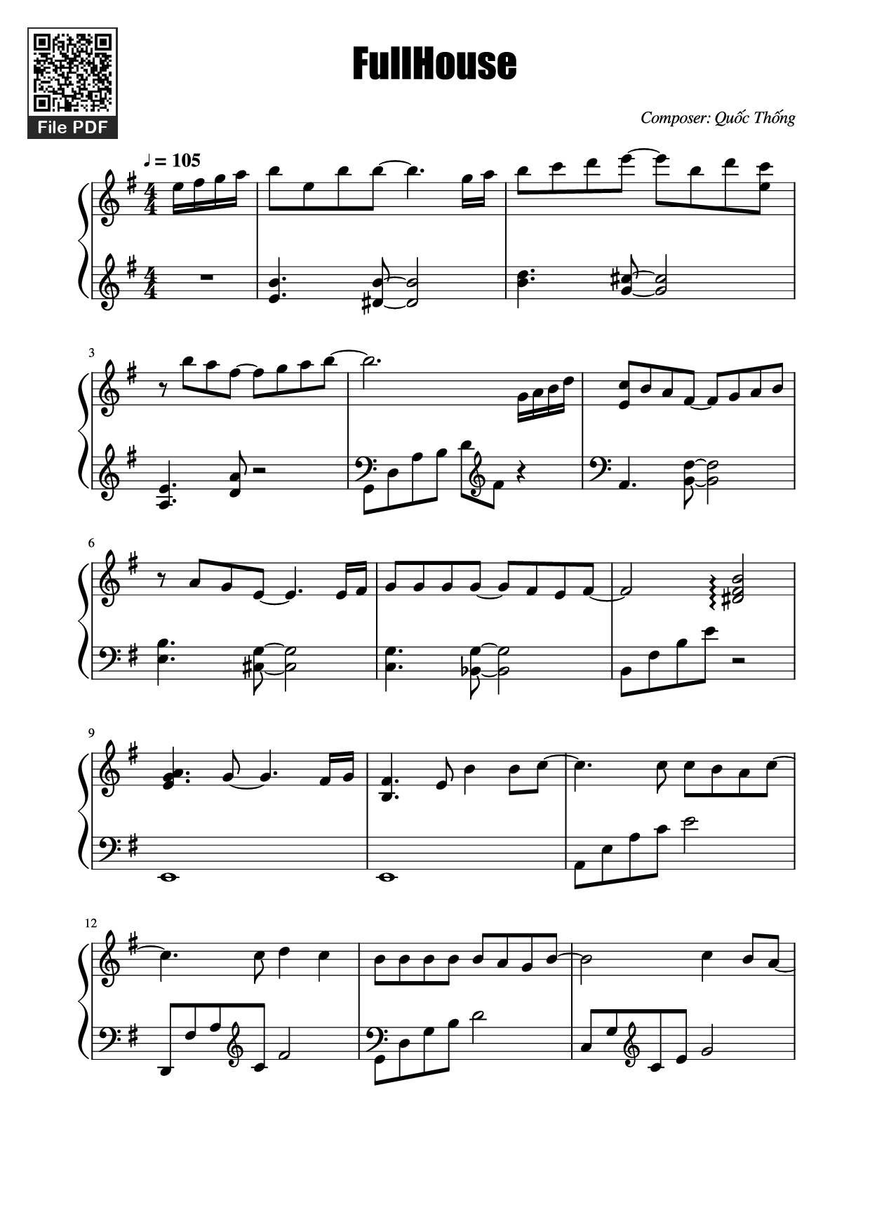 Page 1 of Sheet music PDF Piano FullHouse Piano - Composer: Quốc Thống