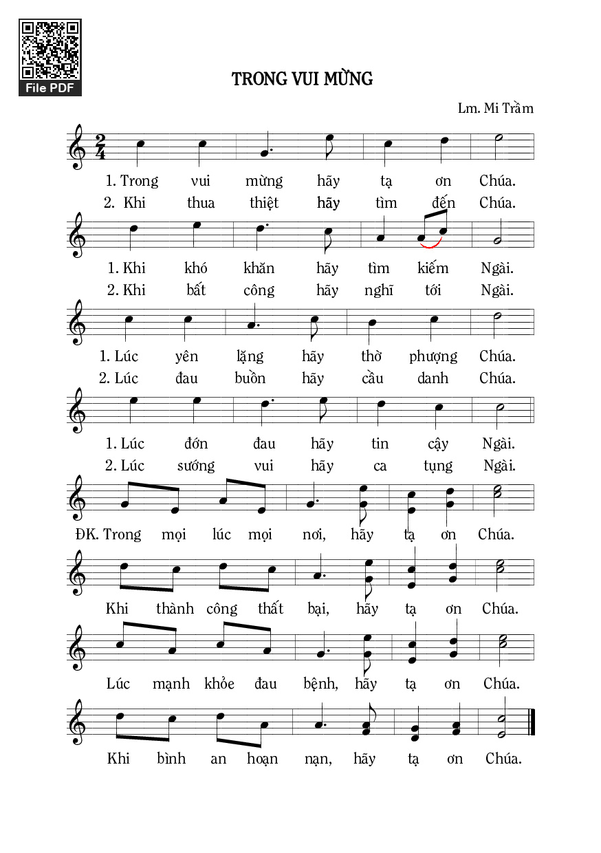 Sheet PDF of Trong Vui Mừng